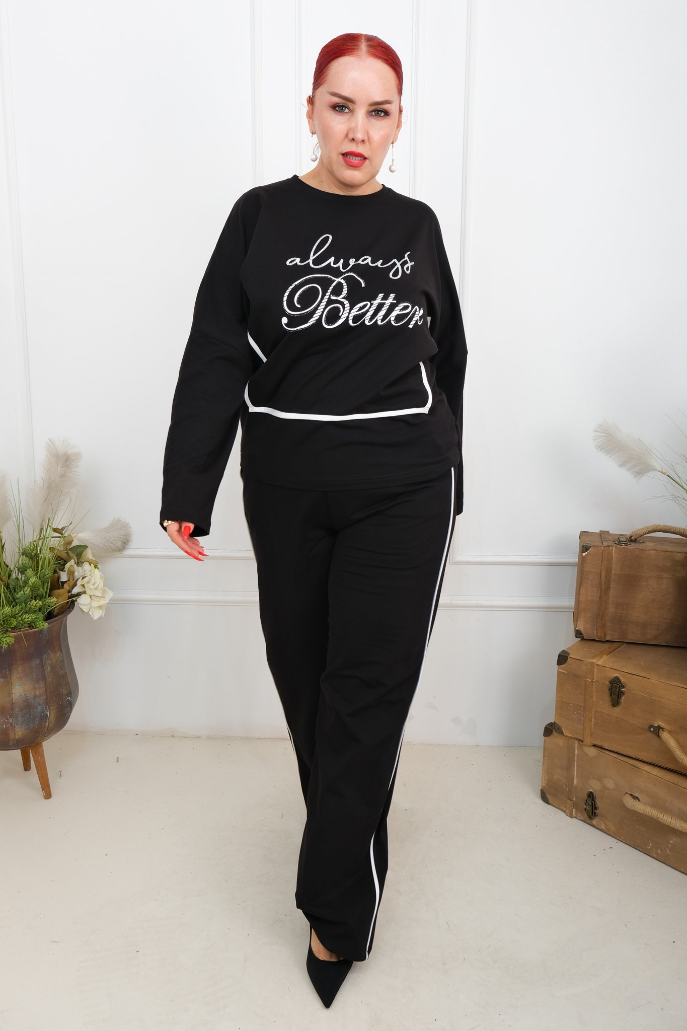 Dámská černobílá souprava "Always Better" se širokými nohavicemi