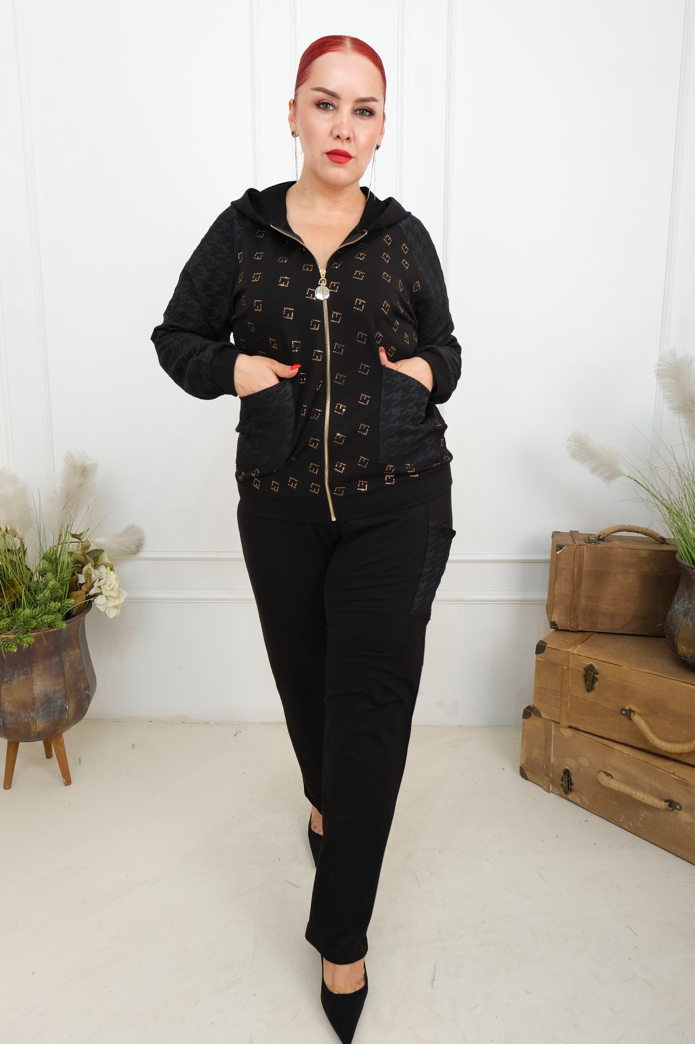 Dámský elegantní dvoudílný komplet LF s kamínky