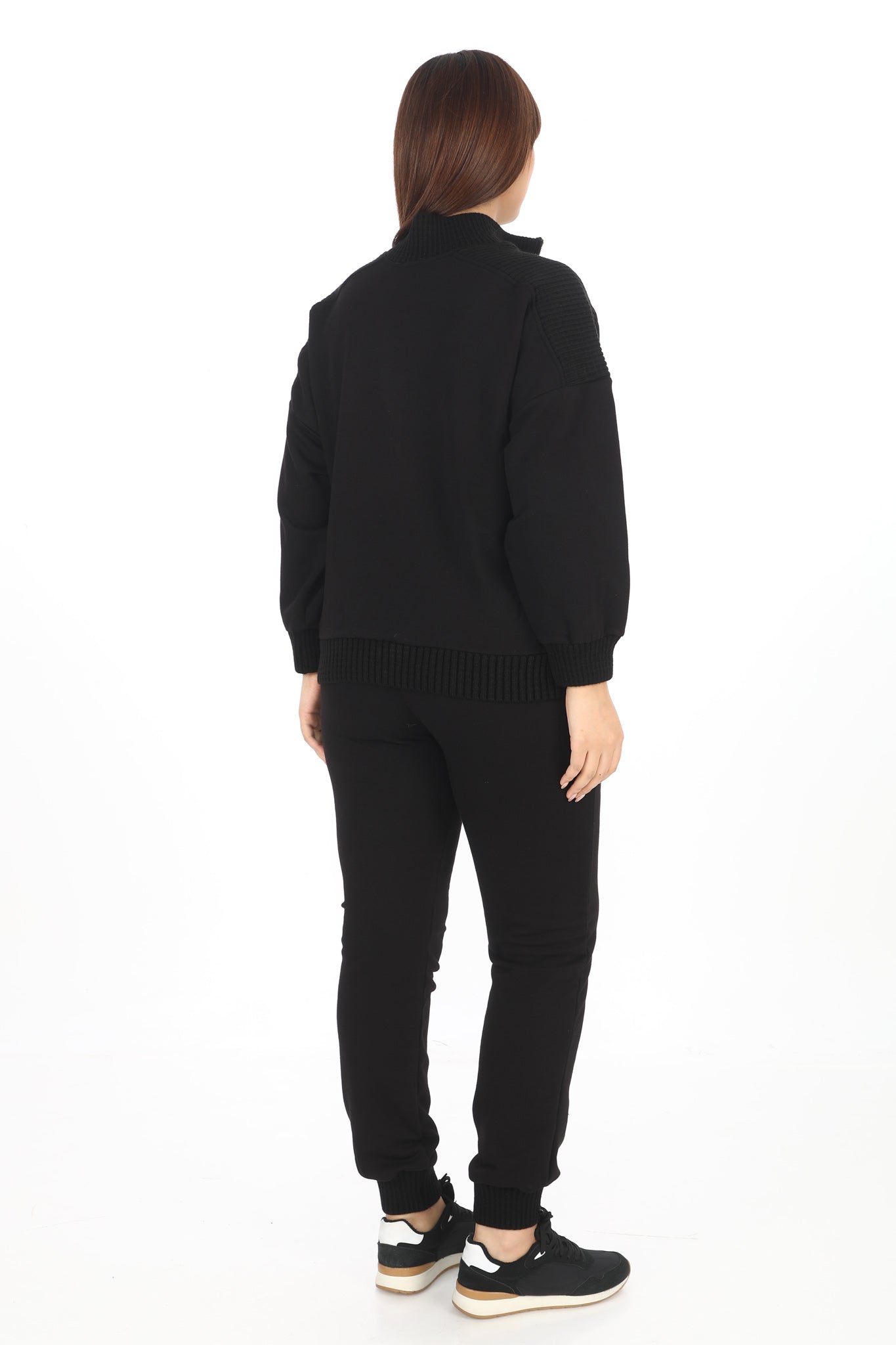 Dámský černý set s límcem - svetrová mikina se zipem a kalhoty