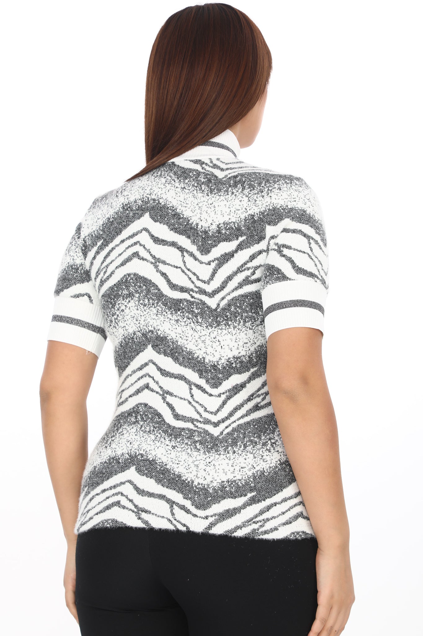 Dámské tričko se zebřím vzorem a stříbrným odleskem - krátký rukáv se stojáčkem