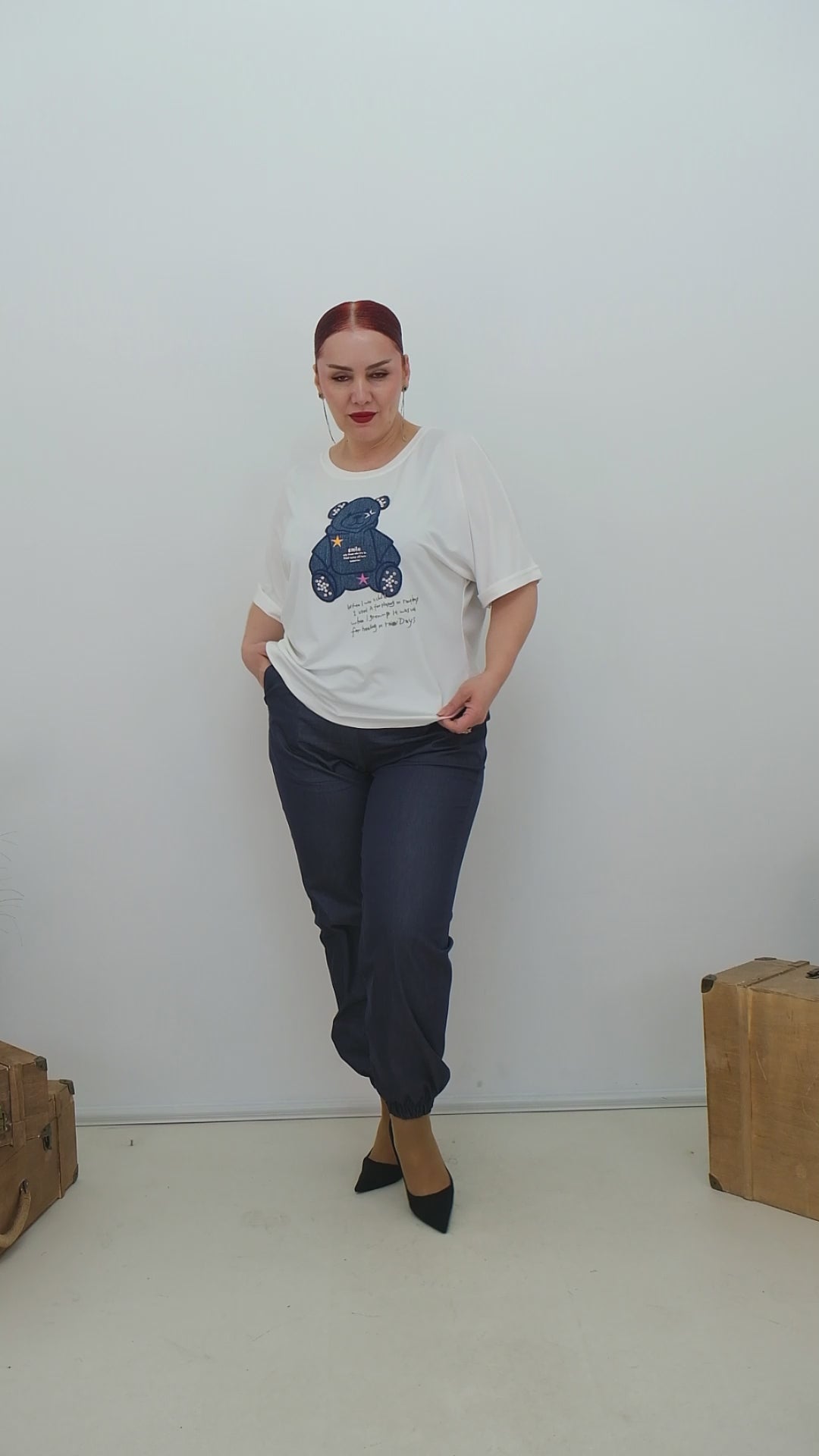Dámský motivační komplet – tričko s medvídkem + kalhoty