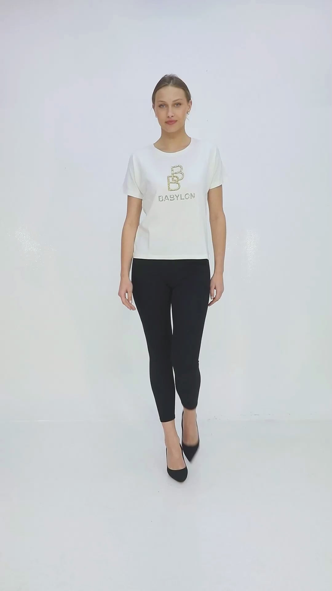 Dámské tričko s kamínky BABYLON Classic - zlatý nápis BB