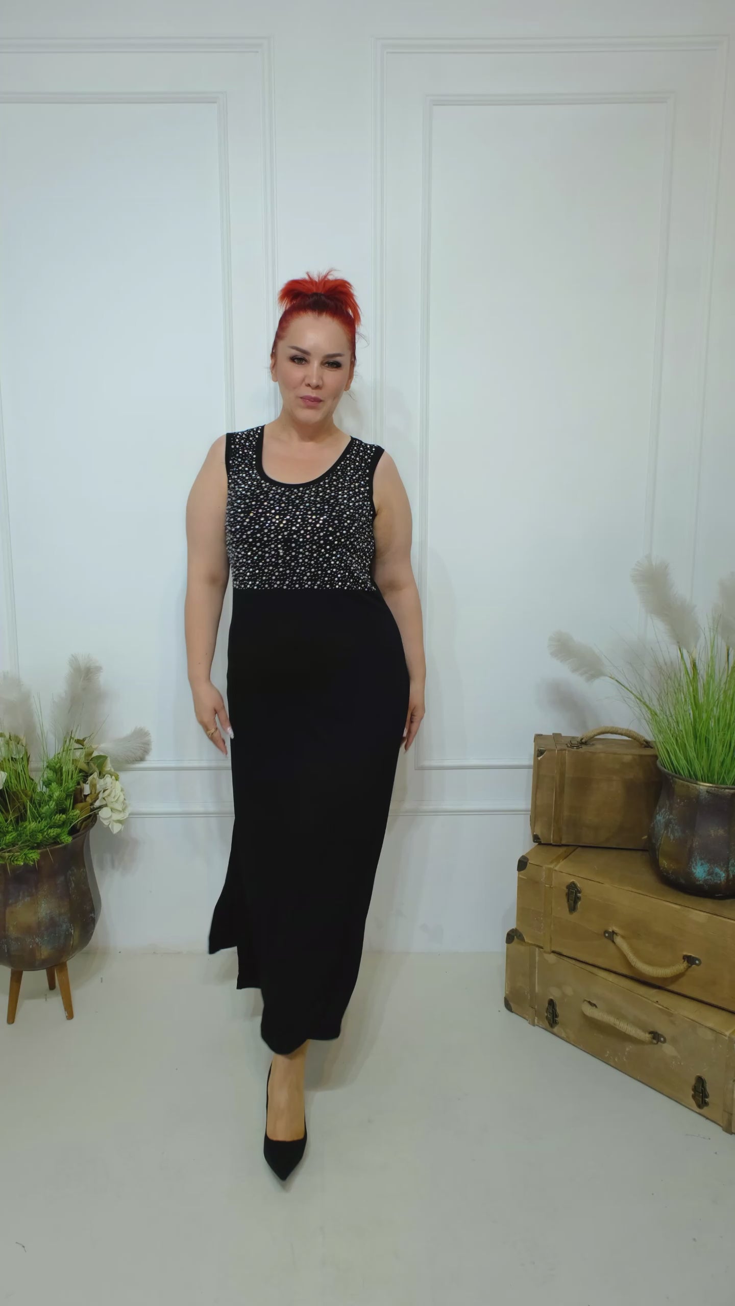 Dámské dlouhé šaty s kamínkovým topem