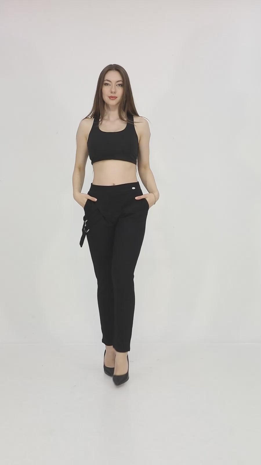 Dámské černé bavlněné kalhoty s elastickým pasem