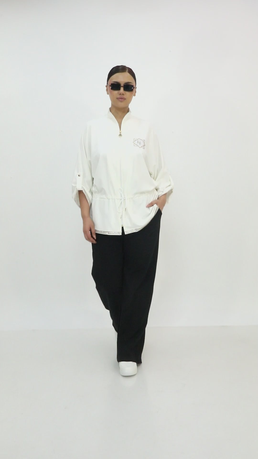 Dámská tepláková souprava s kamínky - luxusní bavlněný set tunika a kalhoty