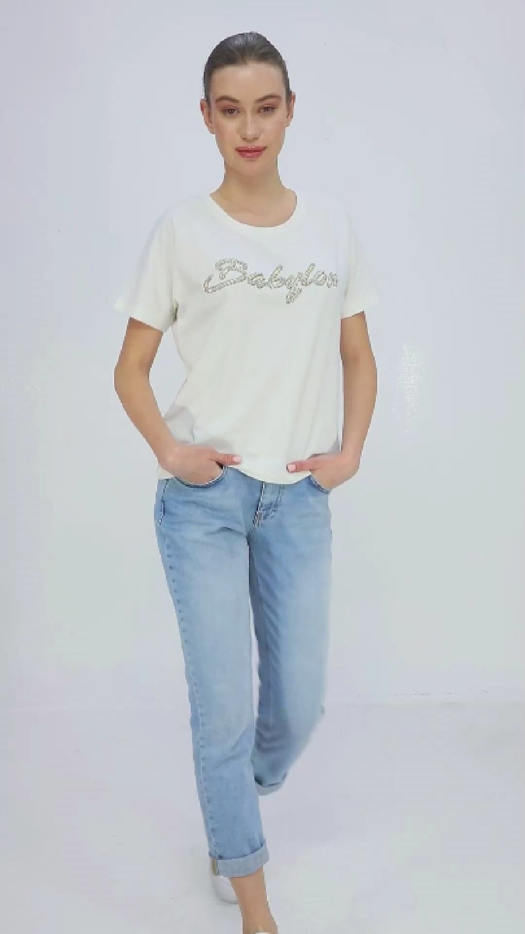 Dámské tričko s kamínky BABYLON Glam - zlaté a duhové