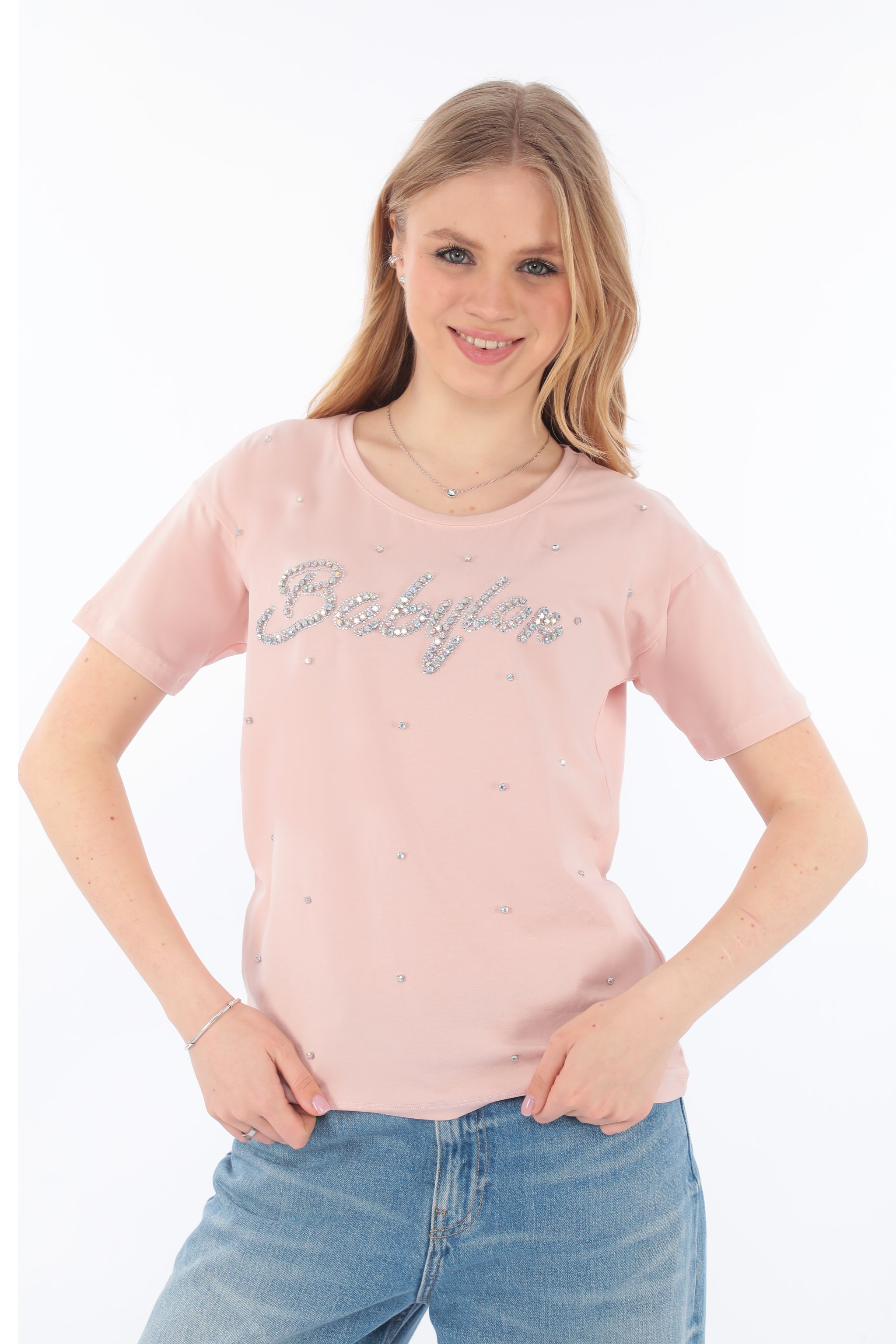 Dámské tričko s kamínky BABYLON Luxury - stříbrné a duhové