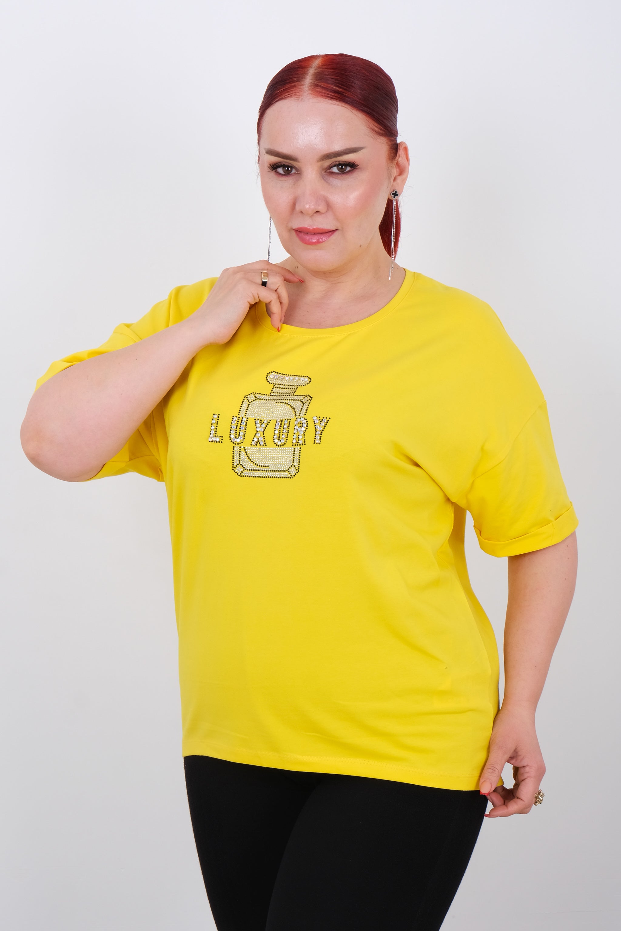 Stylové dámské tričko s kamínky "Luxury" - volný střih, krátký rukáv