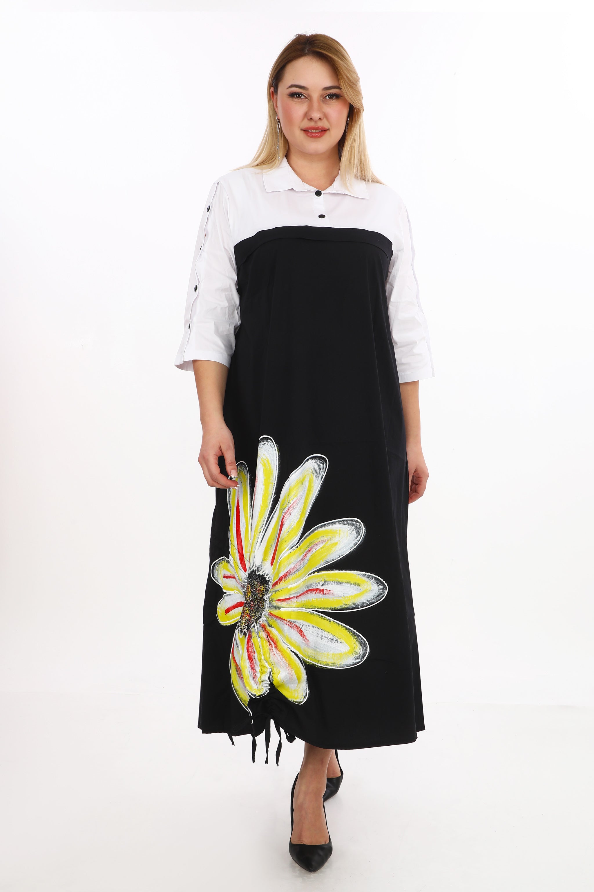 Košilové šaty se žlutým květem