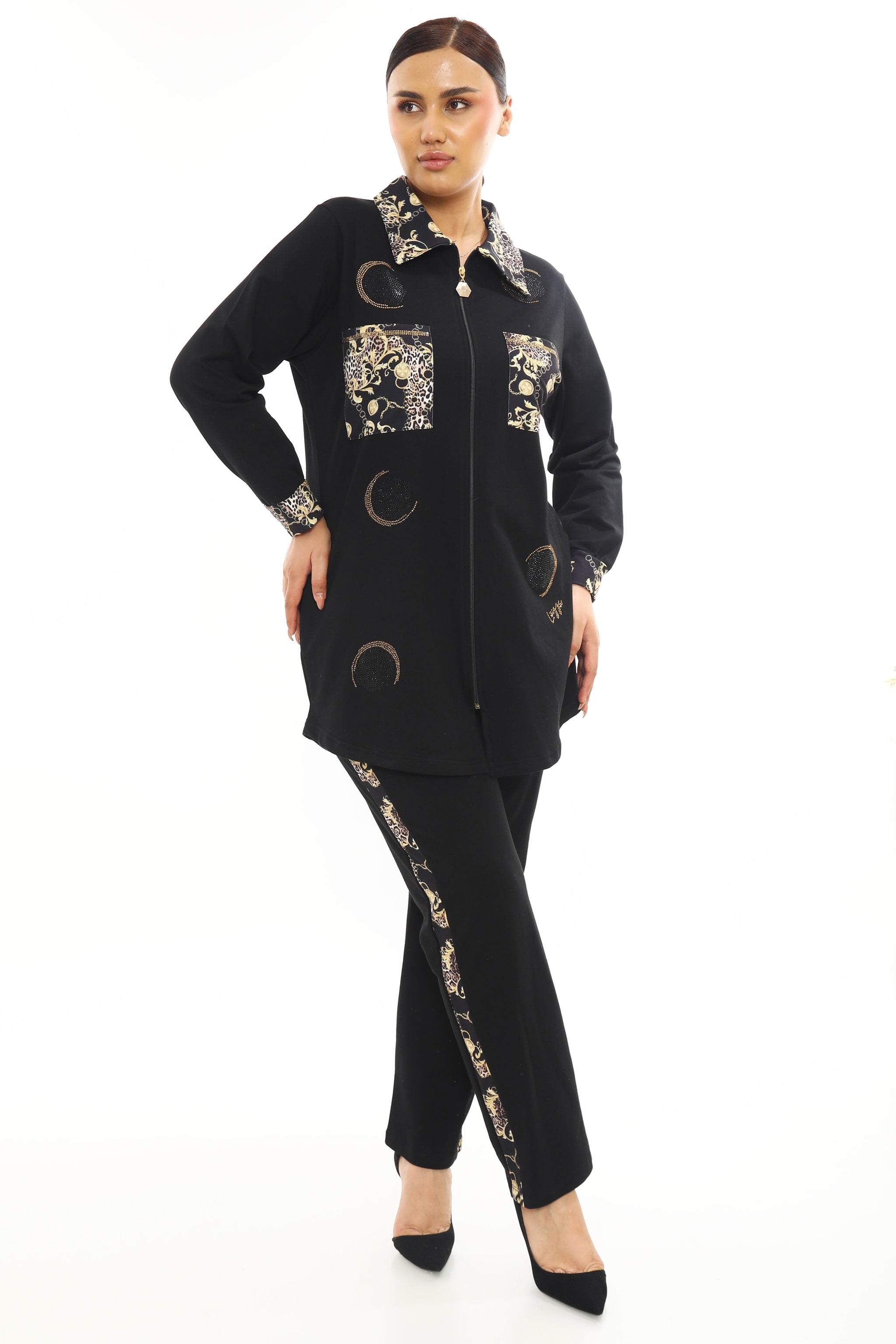 Dámský komplet s exotickým vzorem – tunika a kalhoty