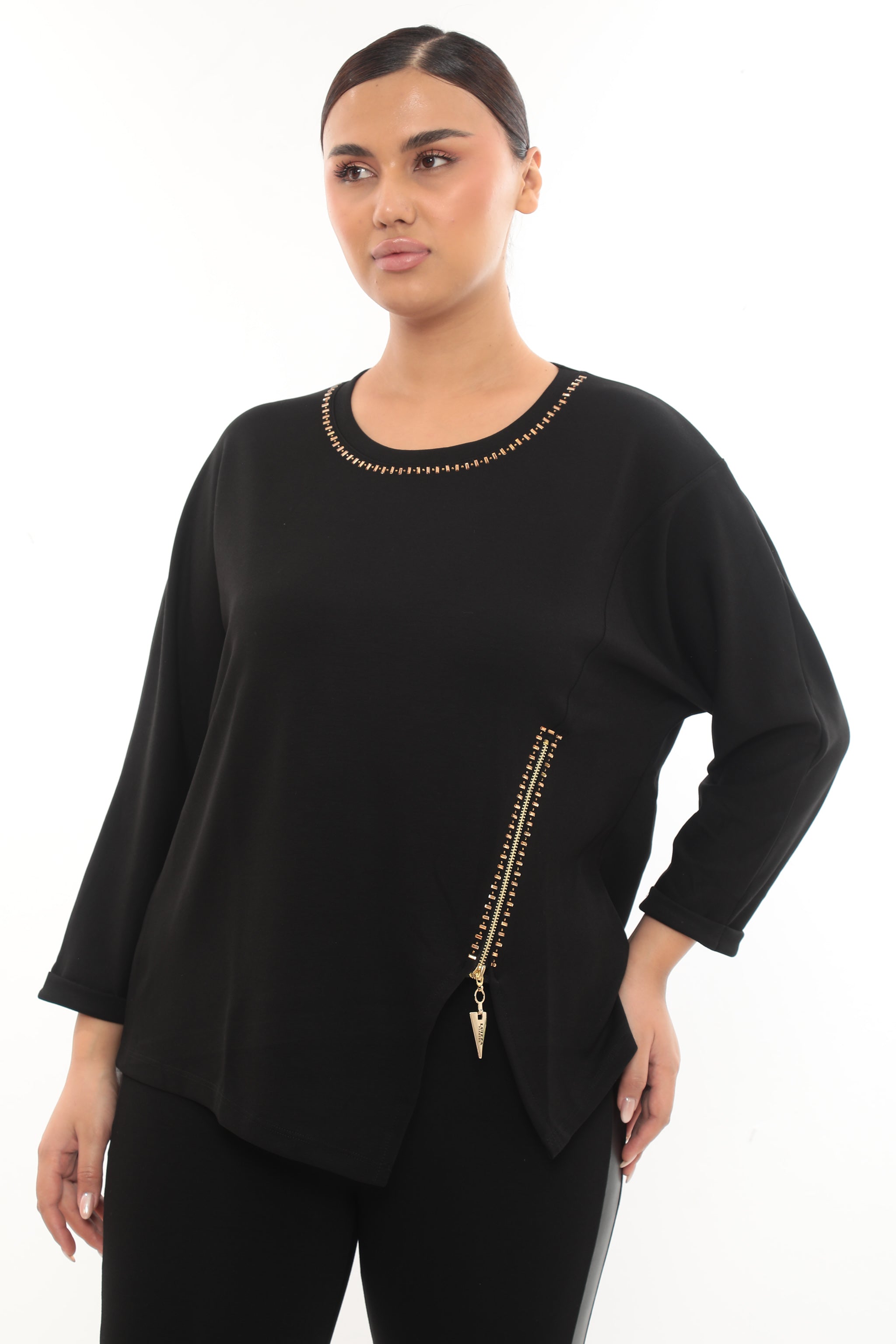 Stylová dámská tunika se zlatými aplikacemi – černá i bílá