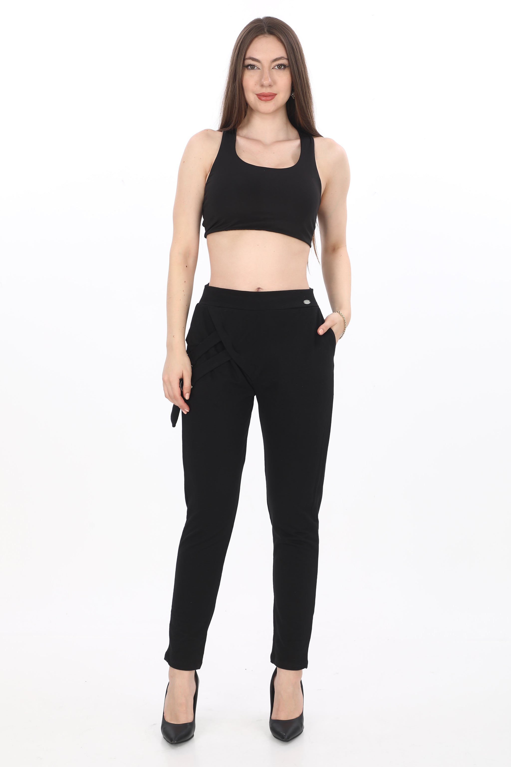 Dámské černé bavlněné kalhoty s elastickým pasem