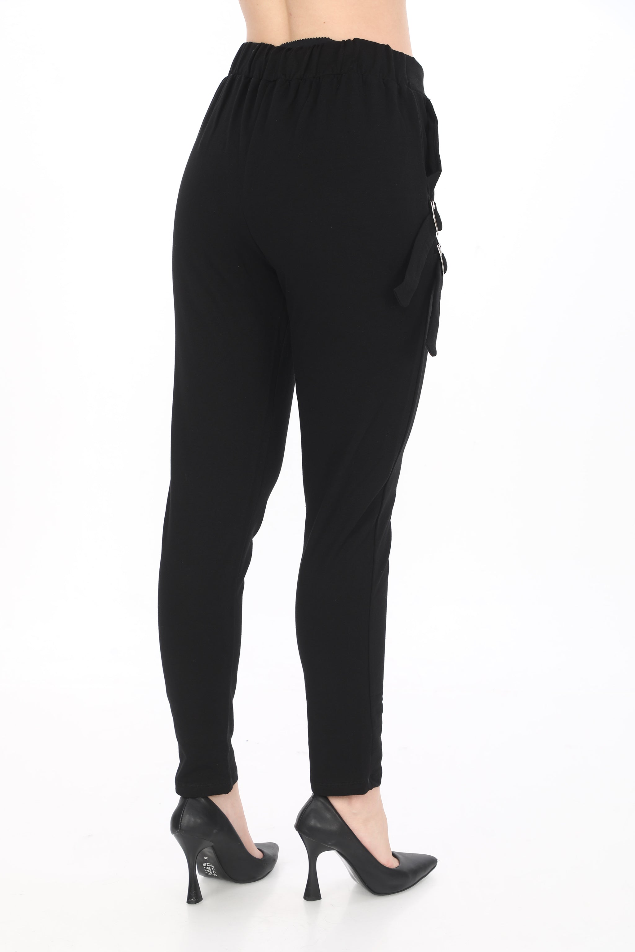Dámské černé bavlněné kalhoty s elastickým pasem