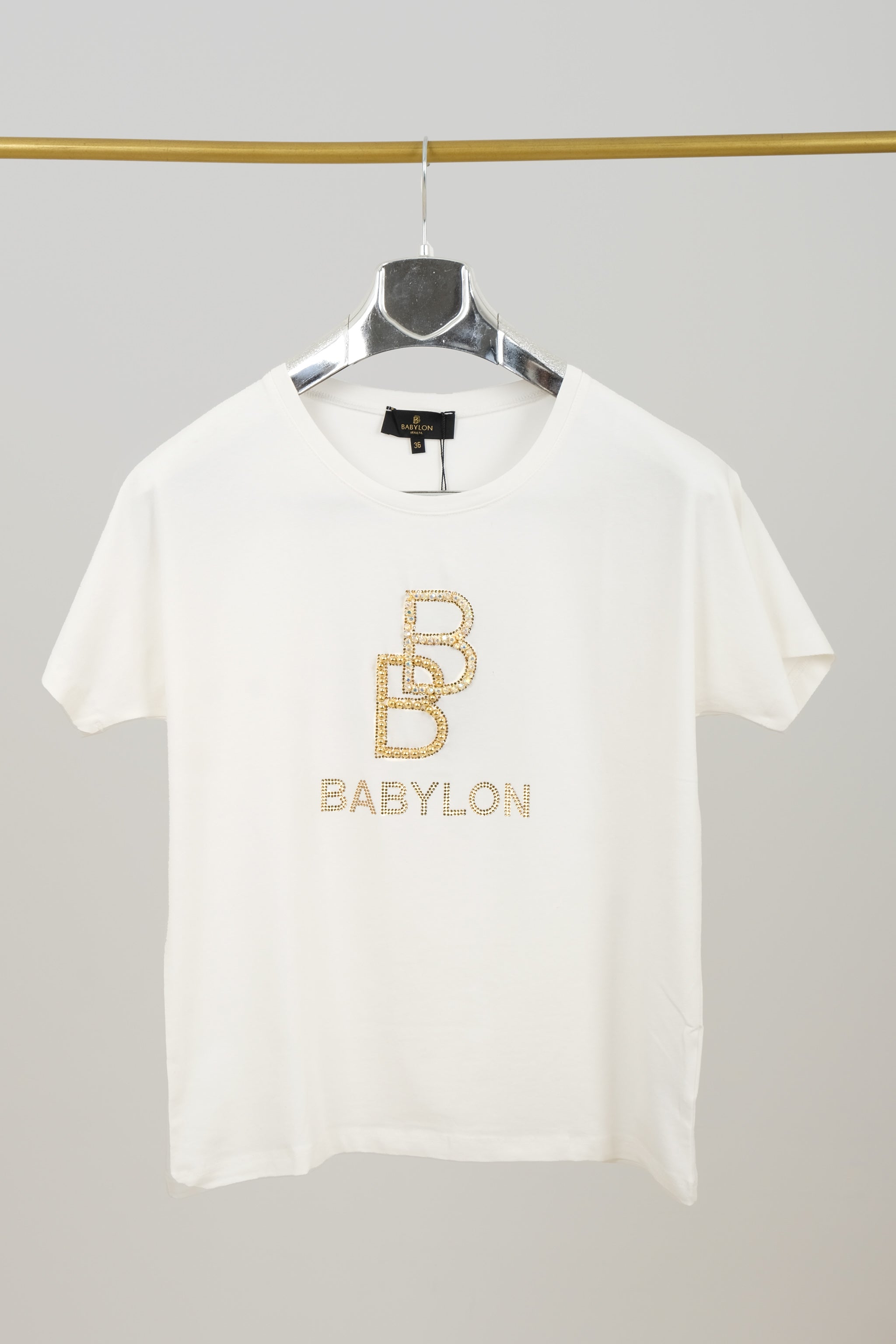 Dámské tričko s kamínky BABYLON Classic - zlatý nápis BB