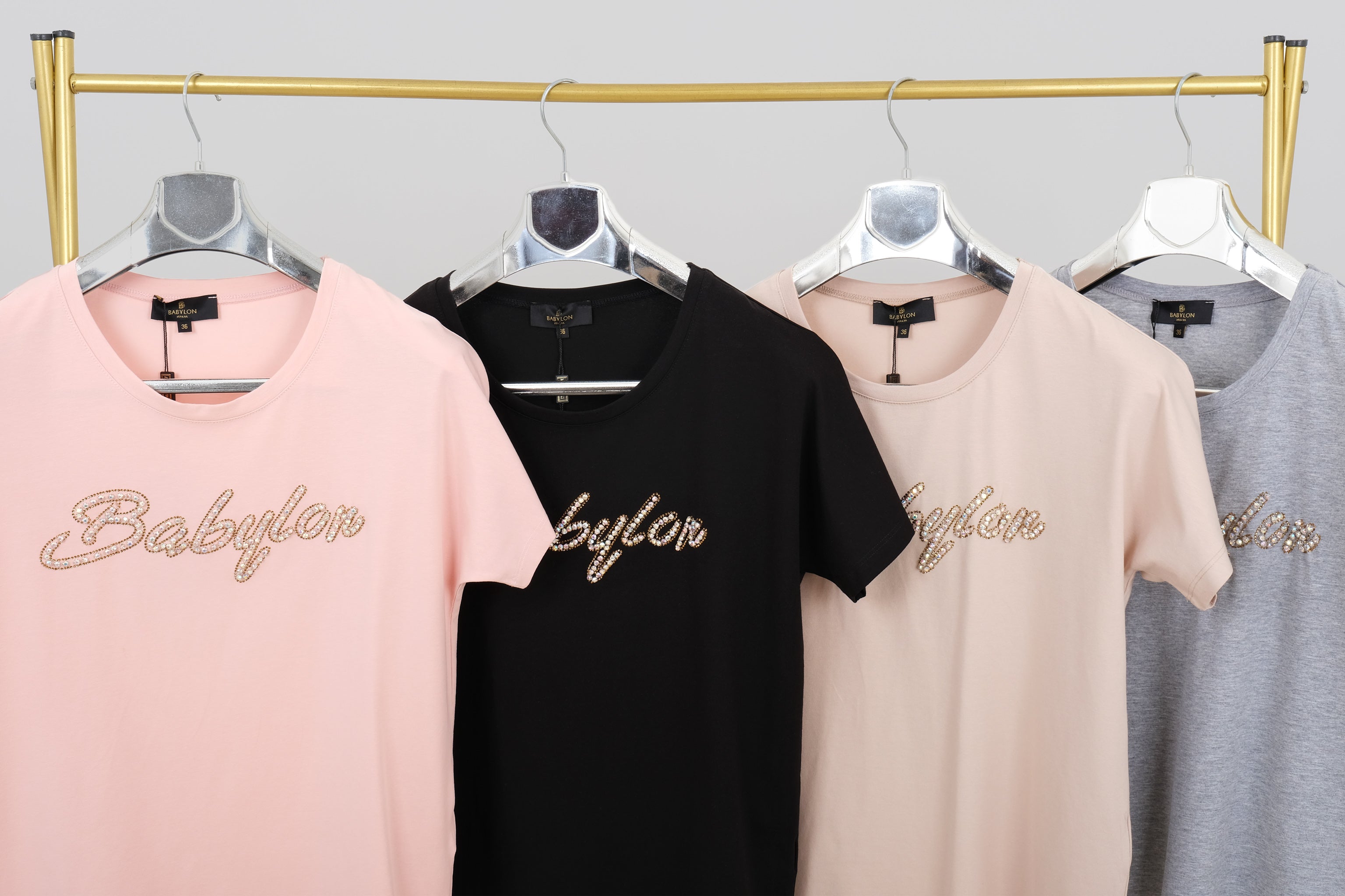 Dámské tričko s kamínky BABYLON Glam - zlaté a duhové