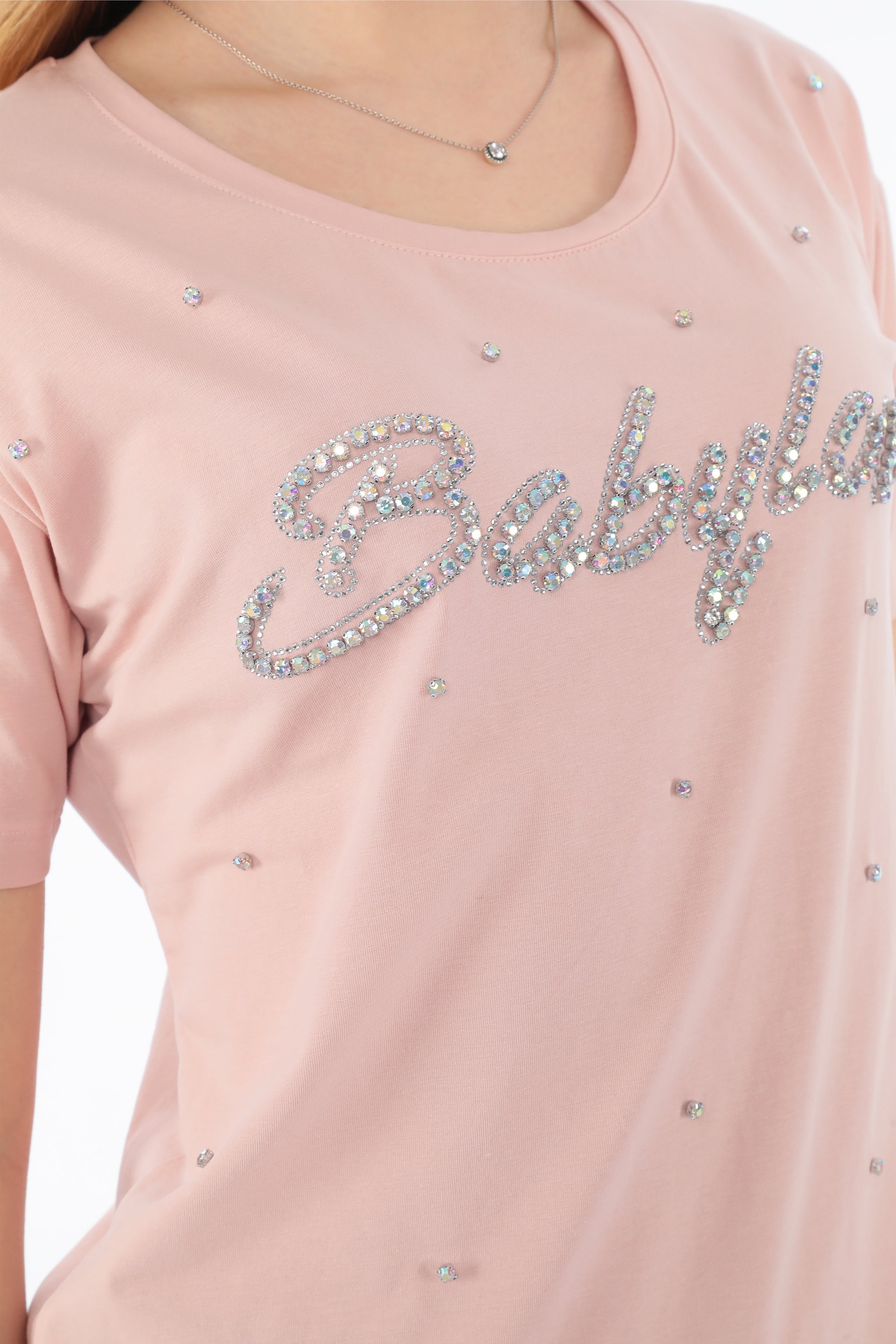 Dámské tričko s kamínky BABYLON Luxury - stříbrné a duhové