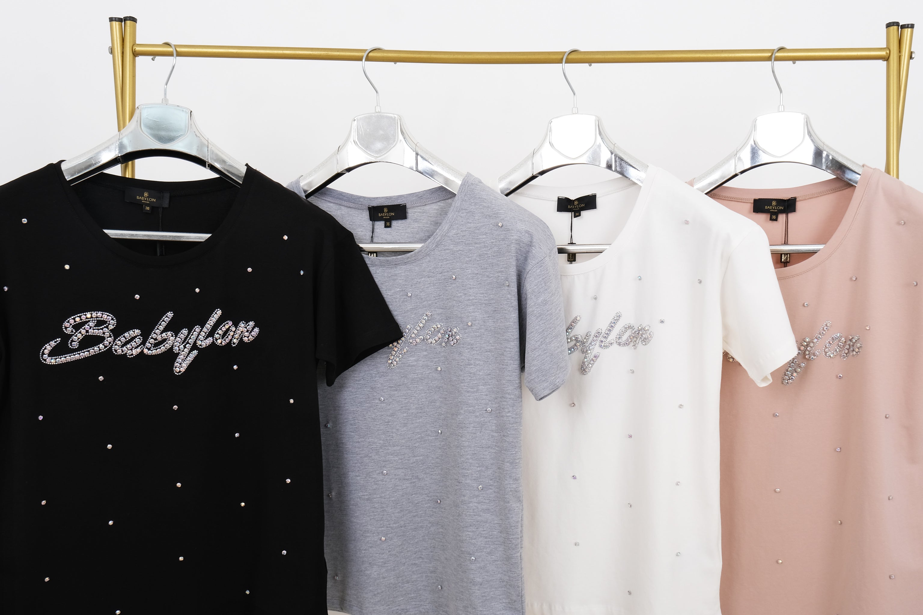 Dámské tričko s kamínky BABYLON Luxury - stříbrné a duhové