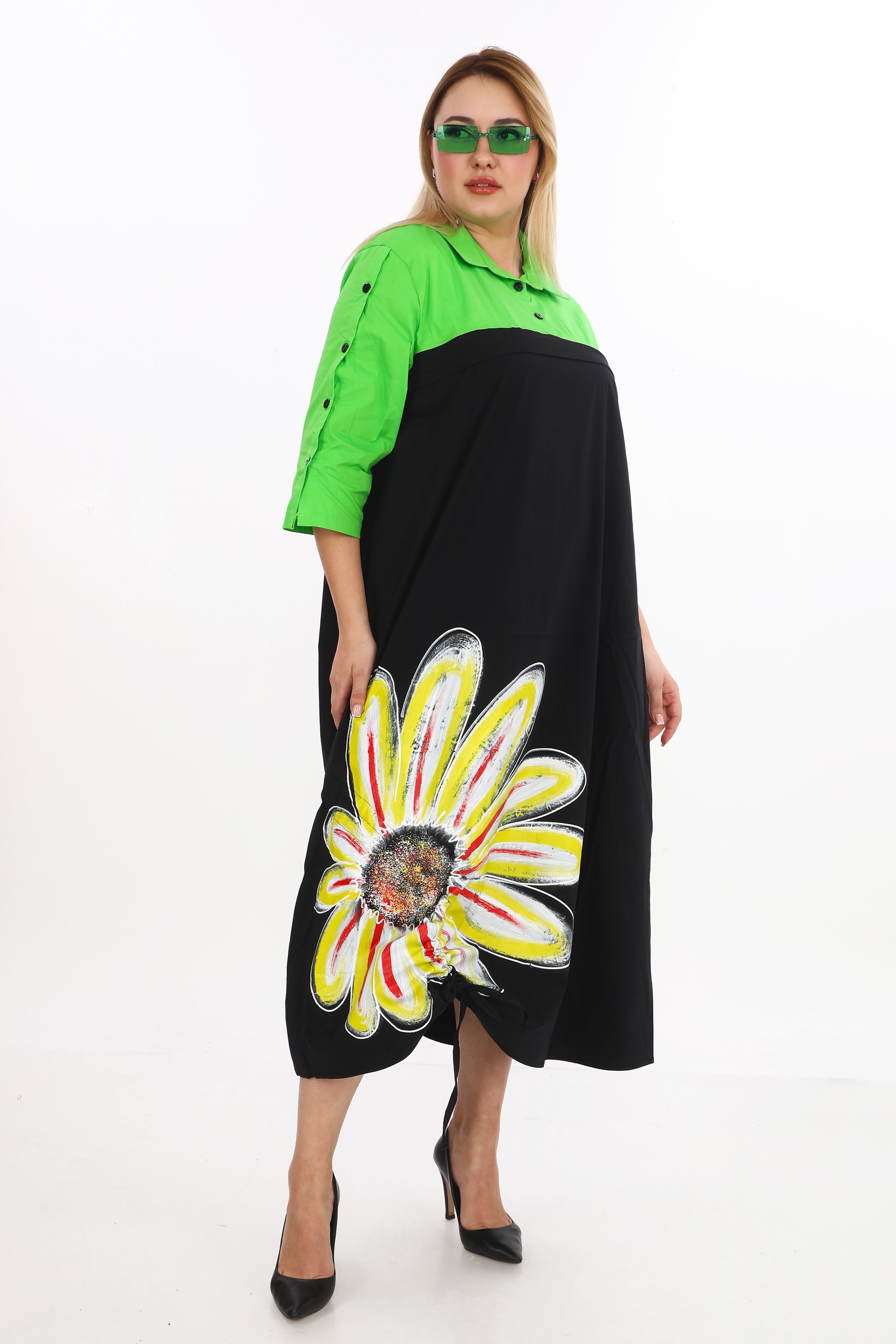 Košilové šaty se žlutým květem