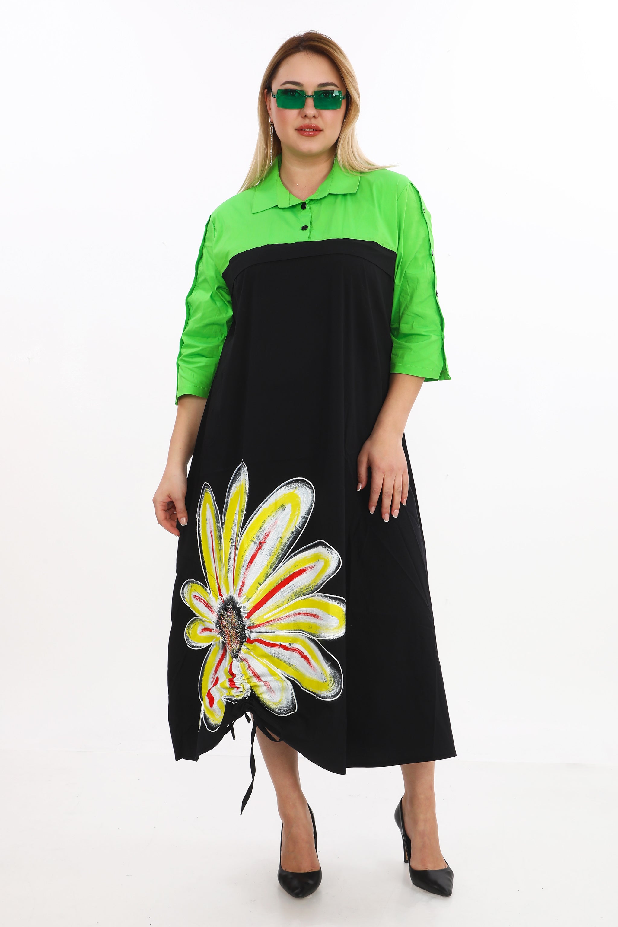 Košilové šaty se žlutým květem