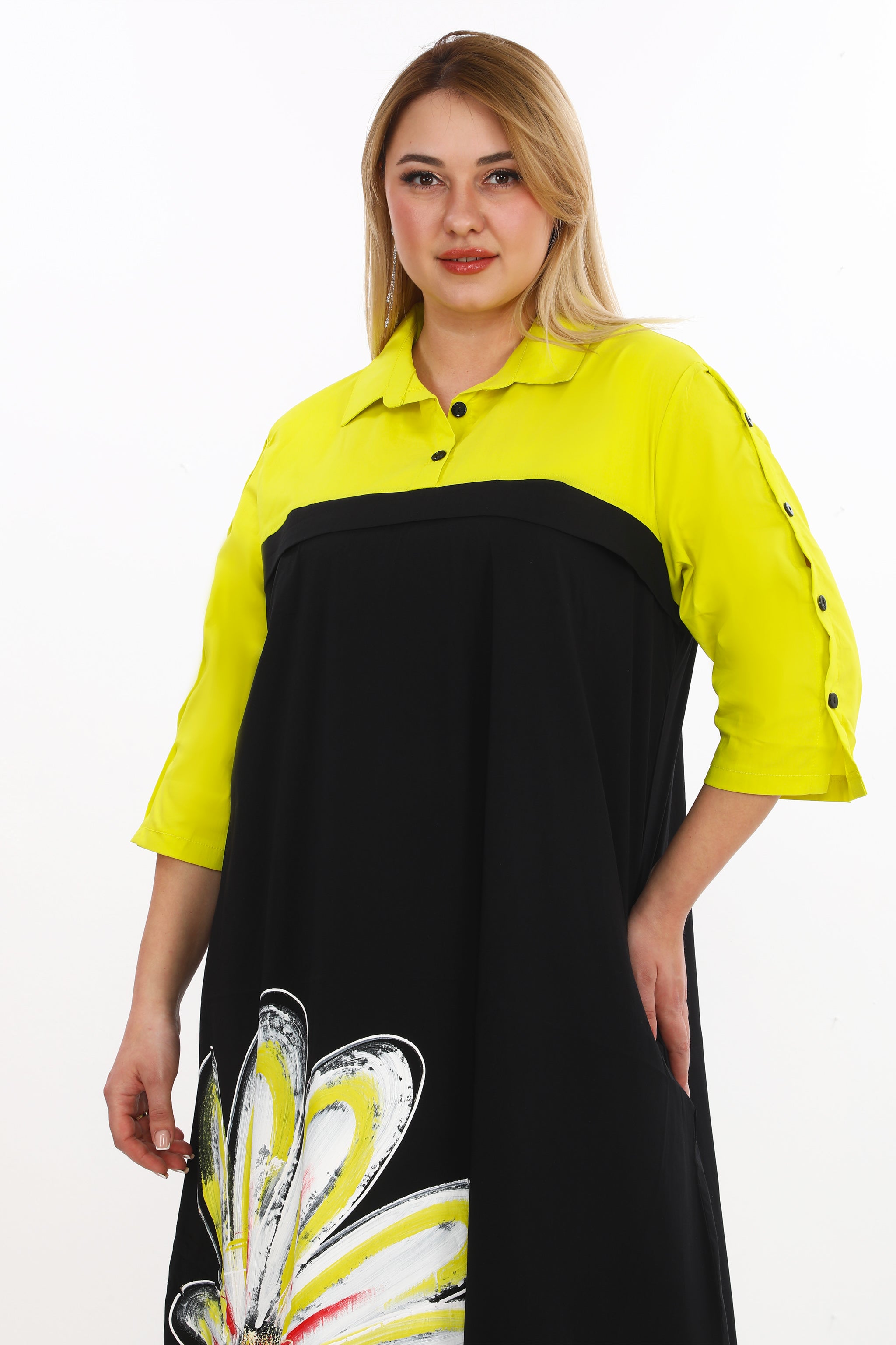 Košilové šaty se žlutým květem