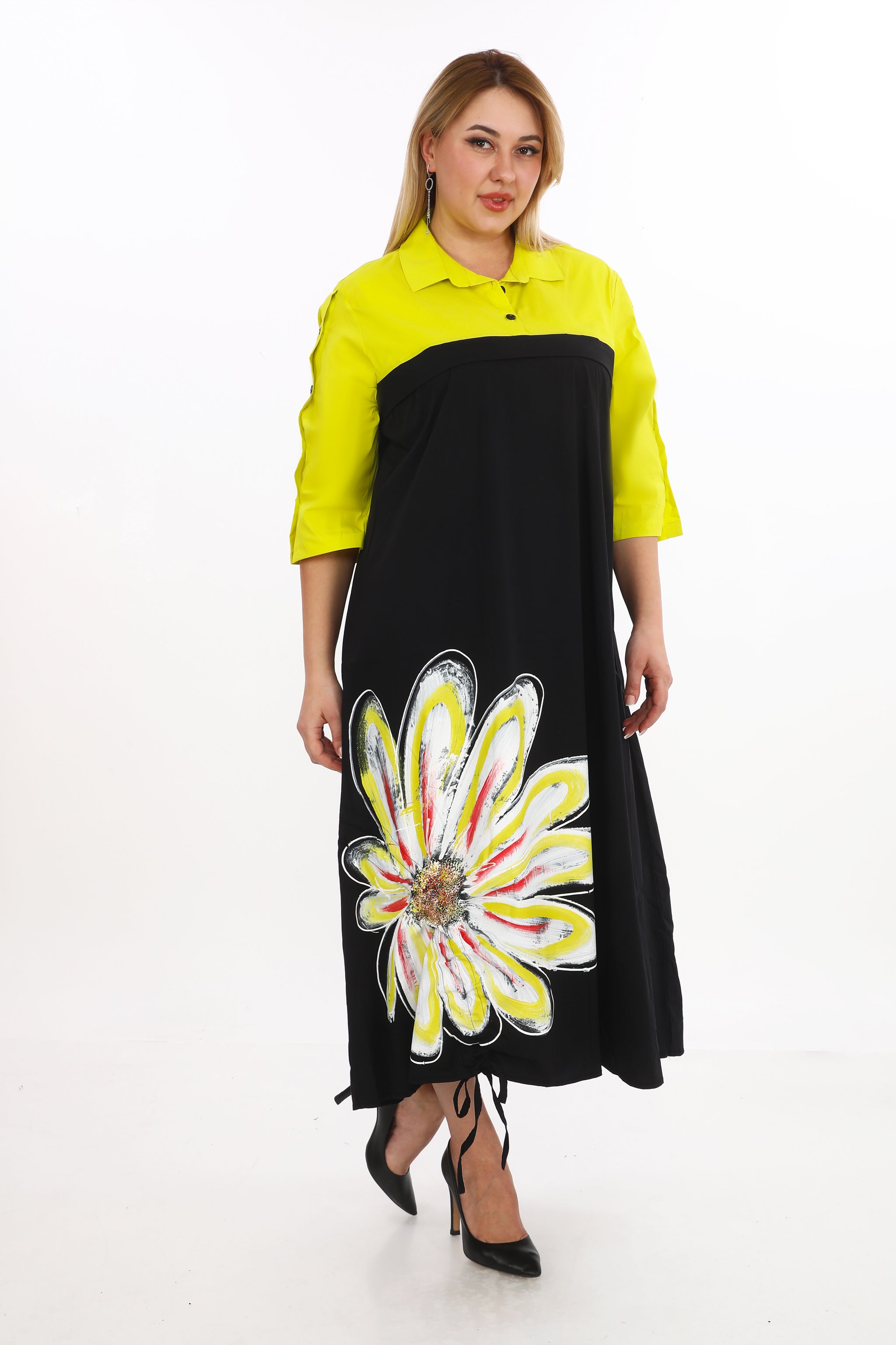 Košilové šaty se žlutým květem