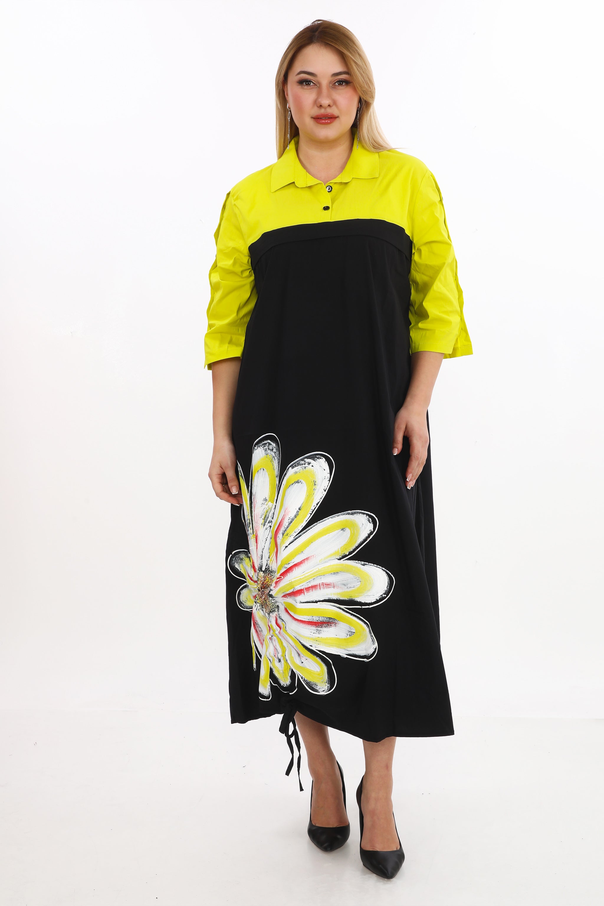 Košilové šaty se žlutým květem