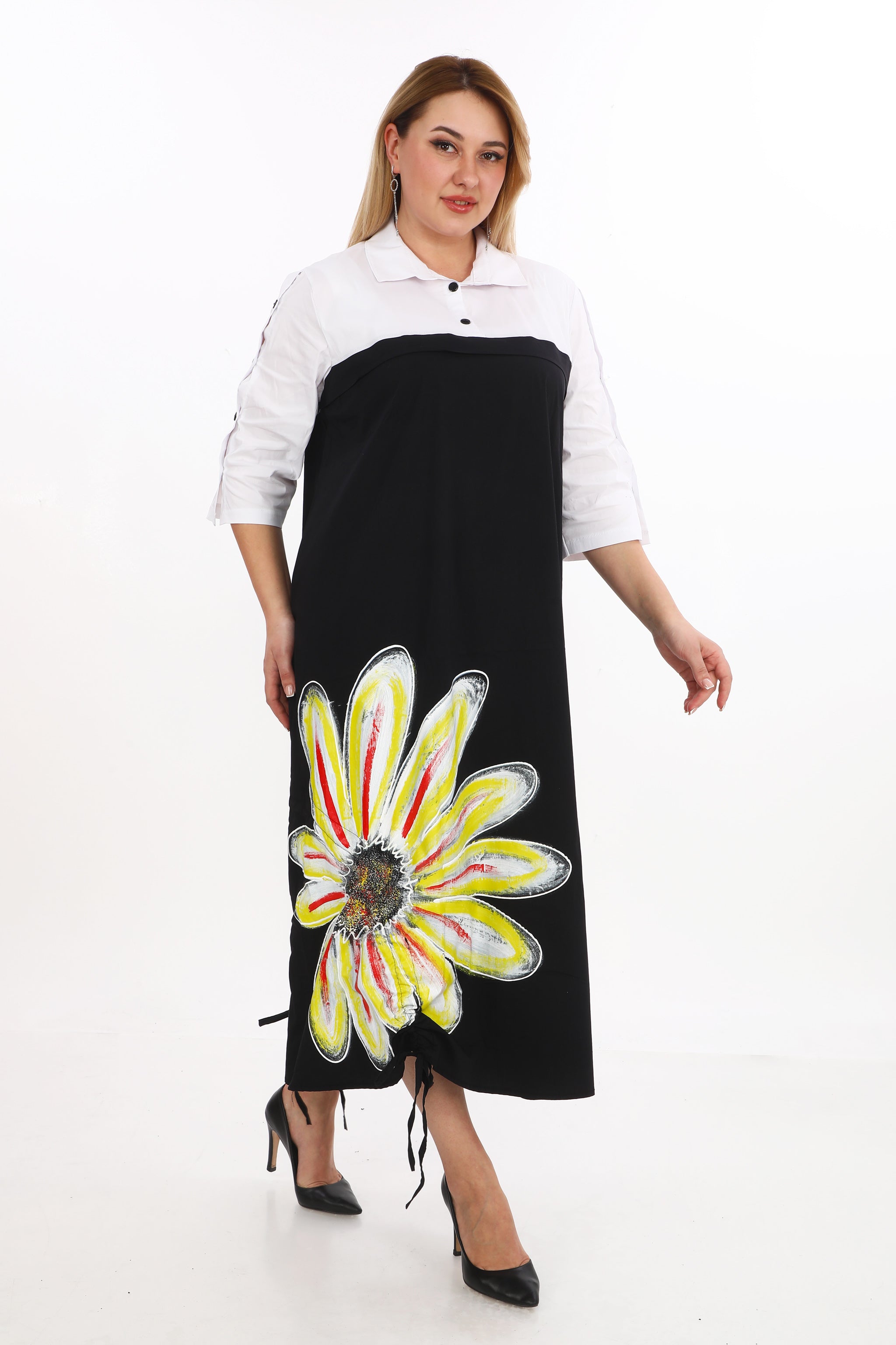 Košilové šaty se žlutým květem