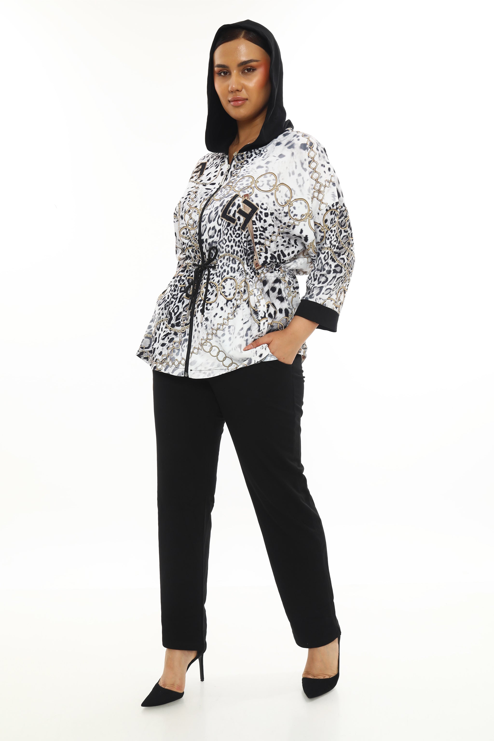 Tepláková souprava bilý leopard ve zlatých řetezích