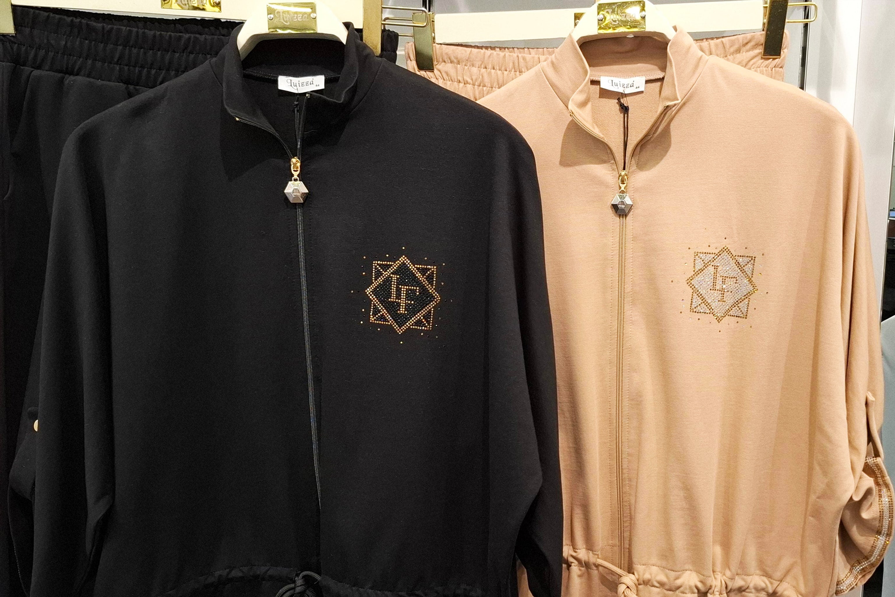 Dámská tepláková souprava s kamínky - luxusní bavlněný set tunika a kalhoty