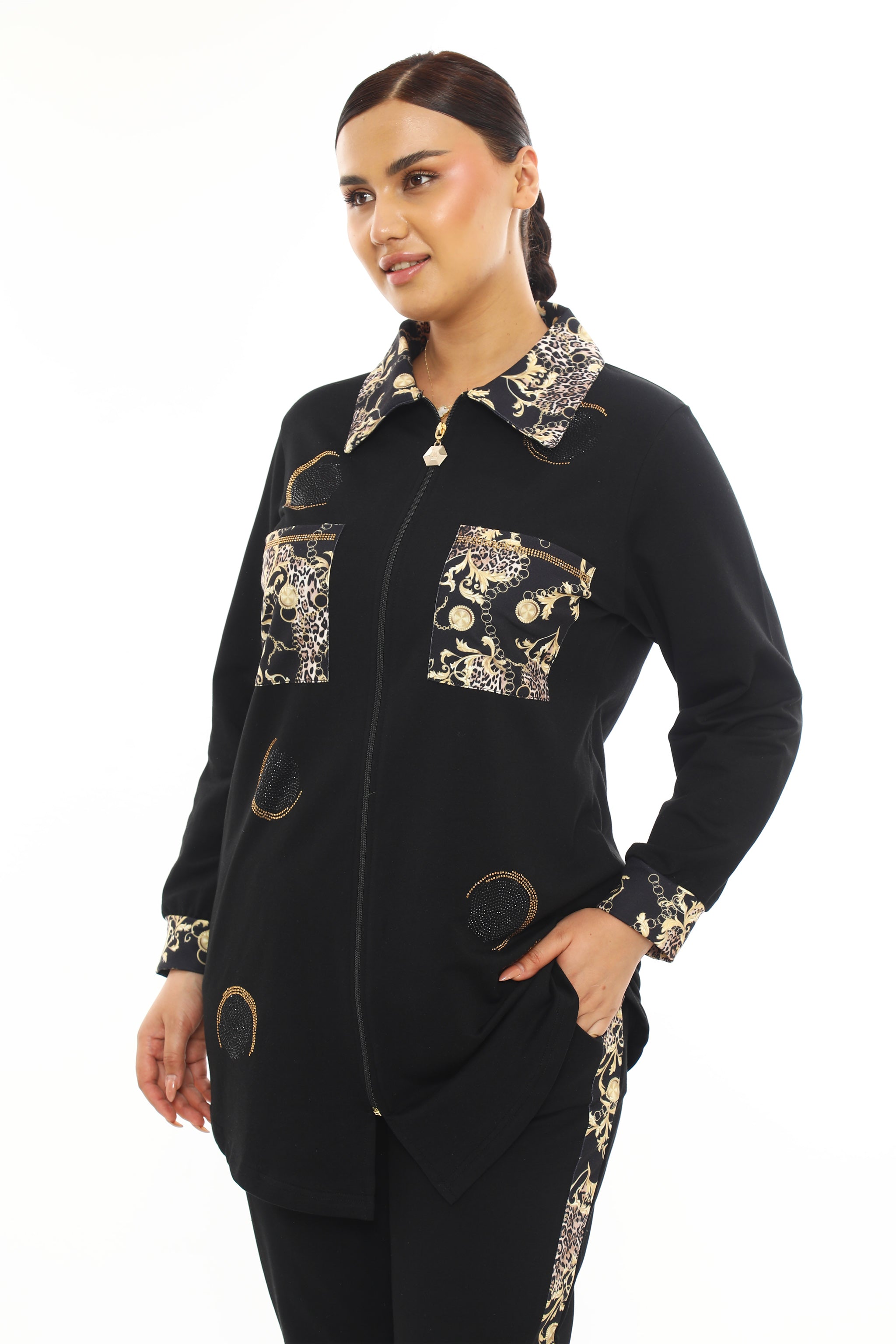 Dámský komplet s exotickým vzorem – tunika a kalhoty