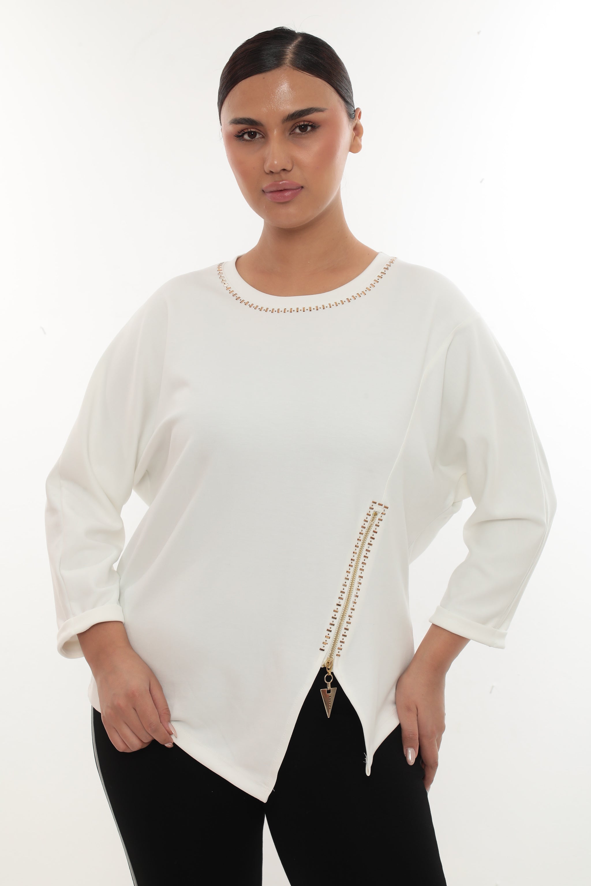 Stylová dámská tunika se zlatými aplikacemi – černá i bílá