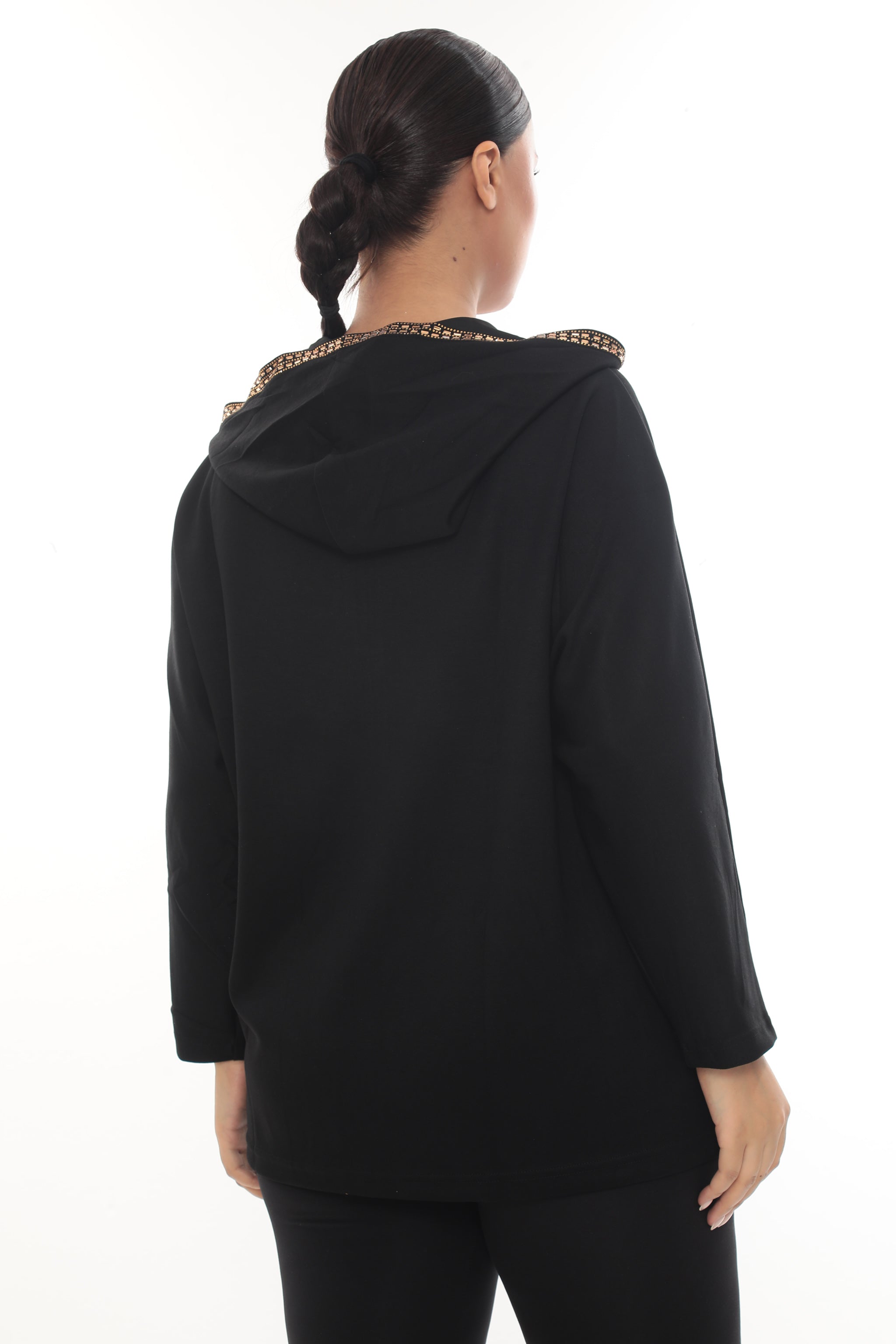 Dámská elegantní mikina na zip s kapucí a se zlatým zdobením