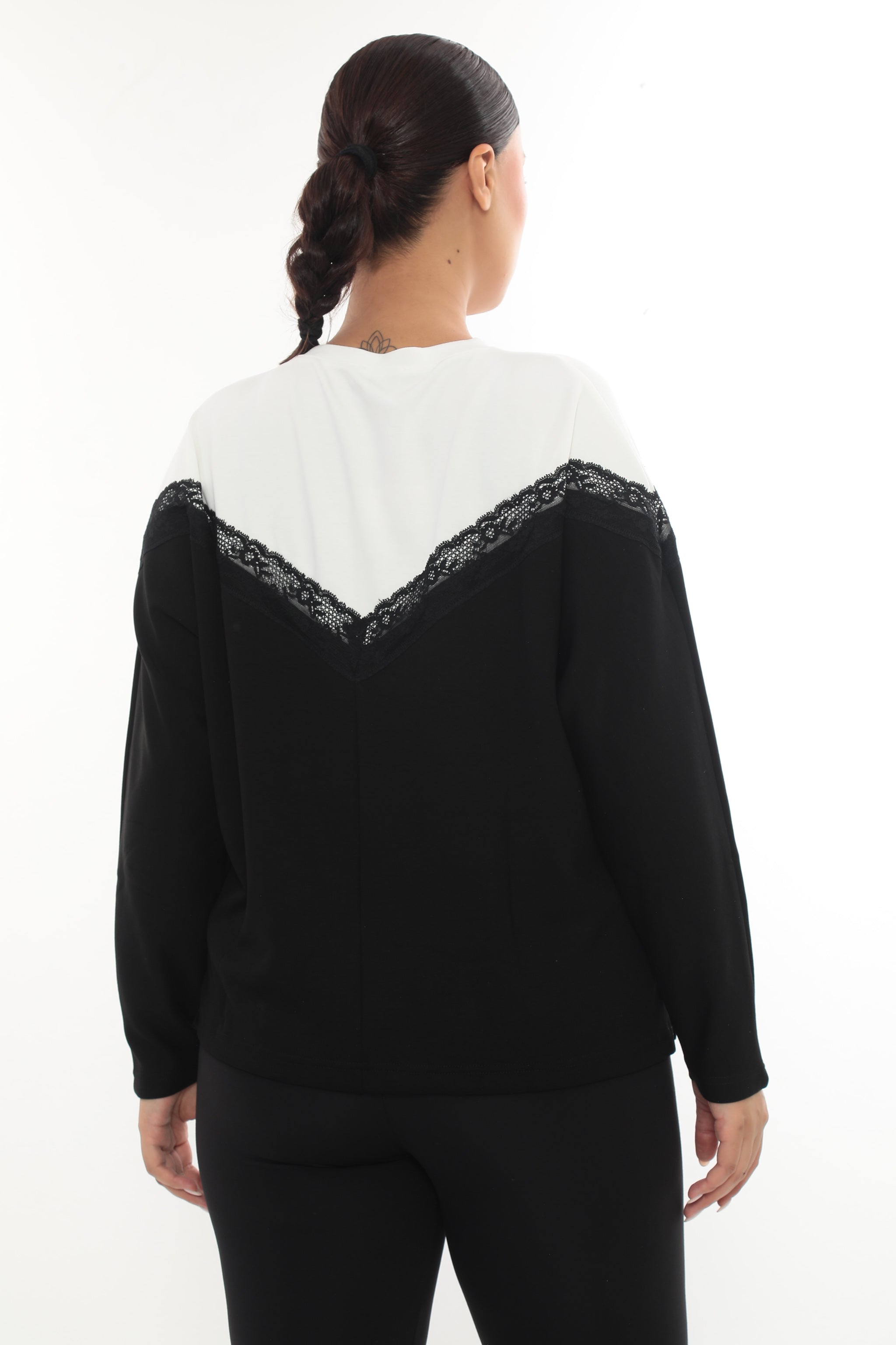 Dámská oversize mikina "LF" s krajkou color block - bílo-černá