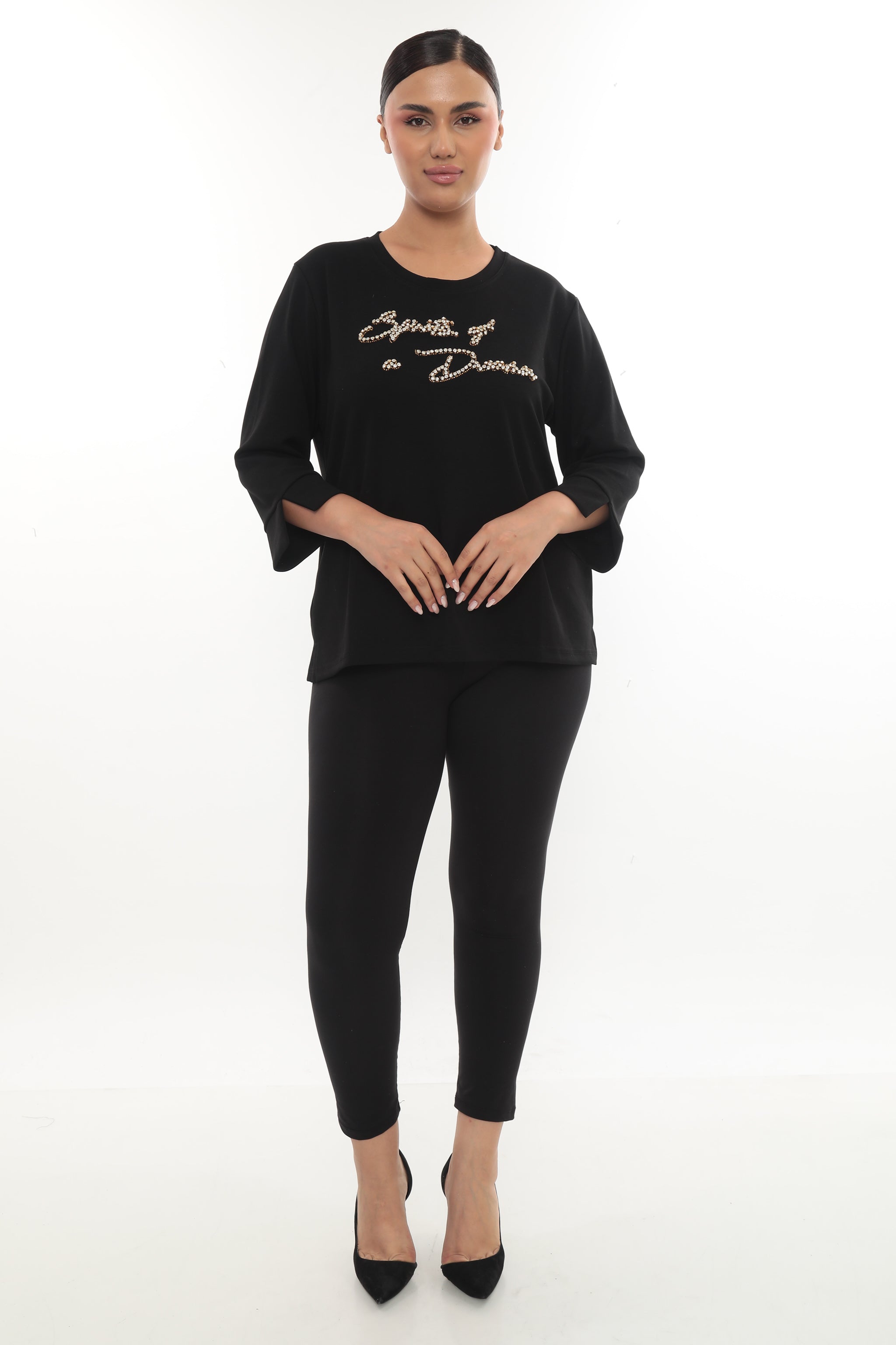 Dámská halenka "Spirits of a Dream" se zlatými kamínky - černá/bílá