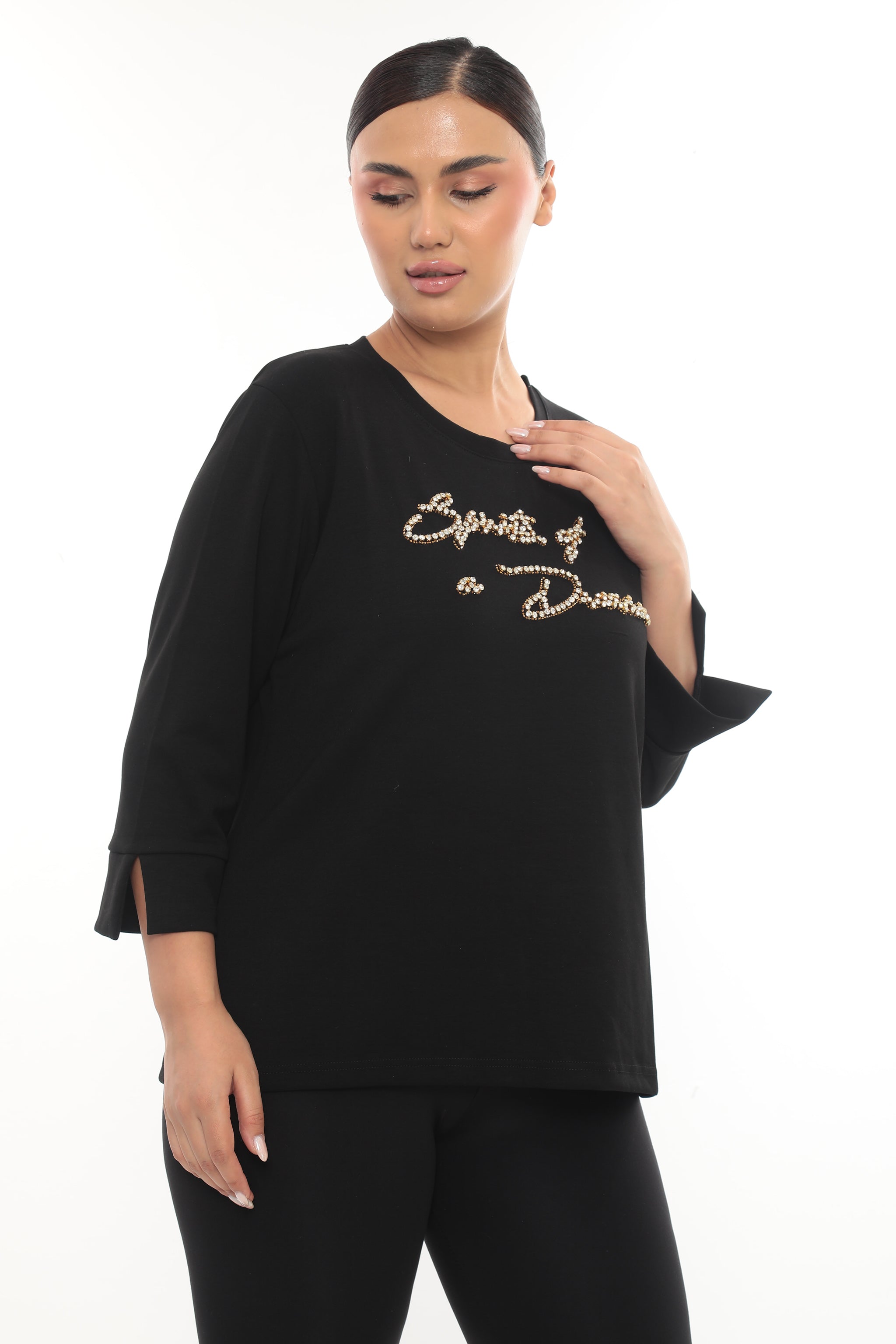 Dámská halenka "Spirits of a Dream" se zlatými kamínky - černá/bílá