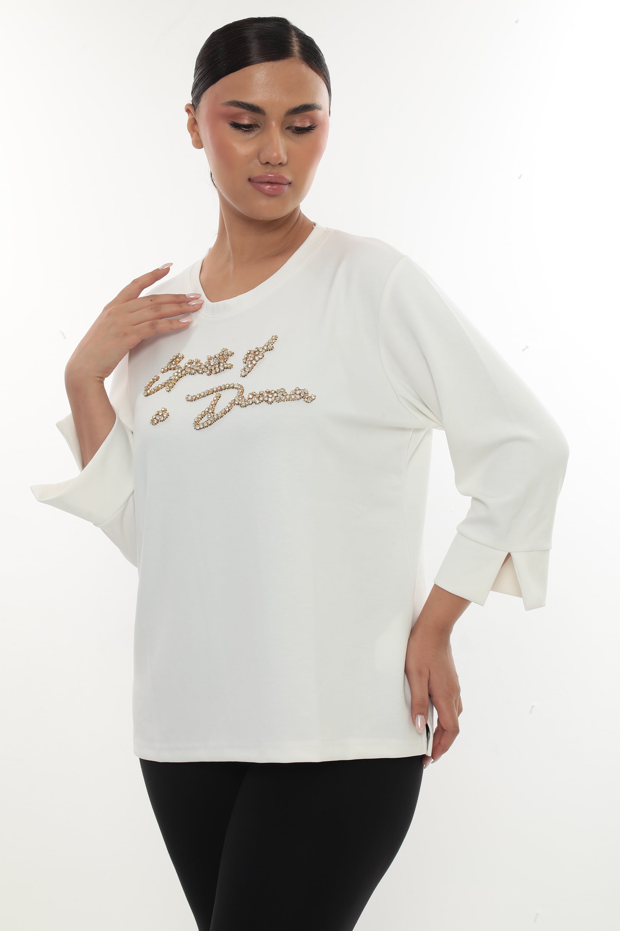 Dámská halenka "Spirits of a Dream" se zlatými kamínky - černá/bílá