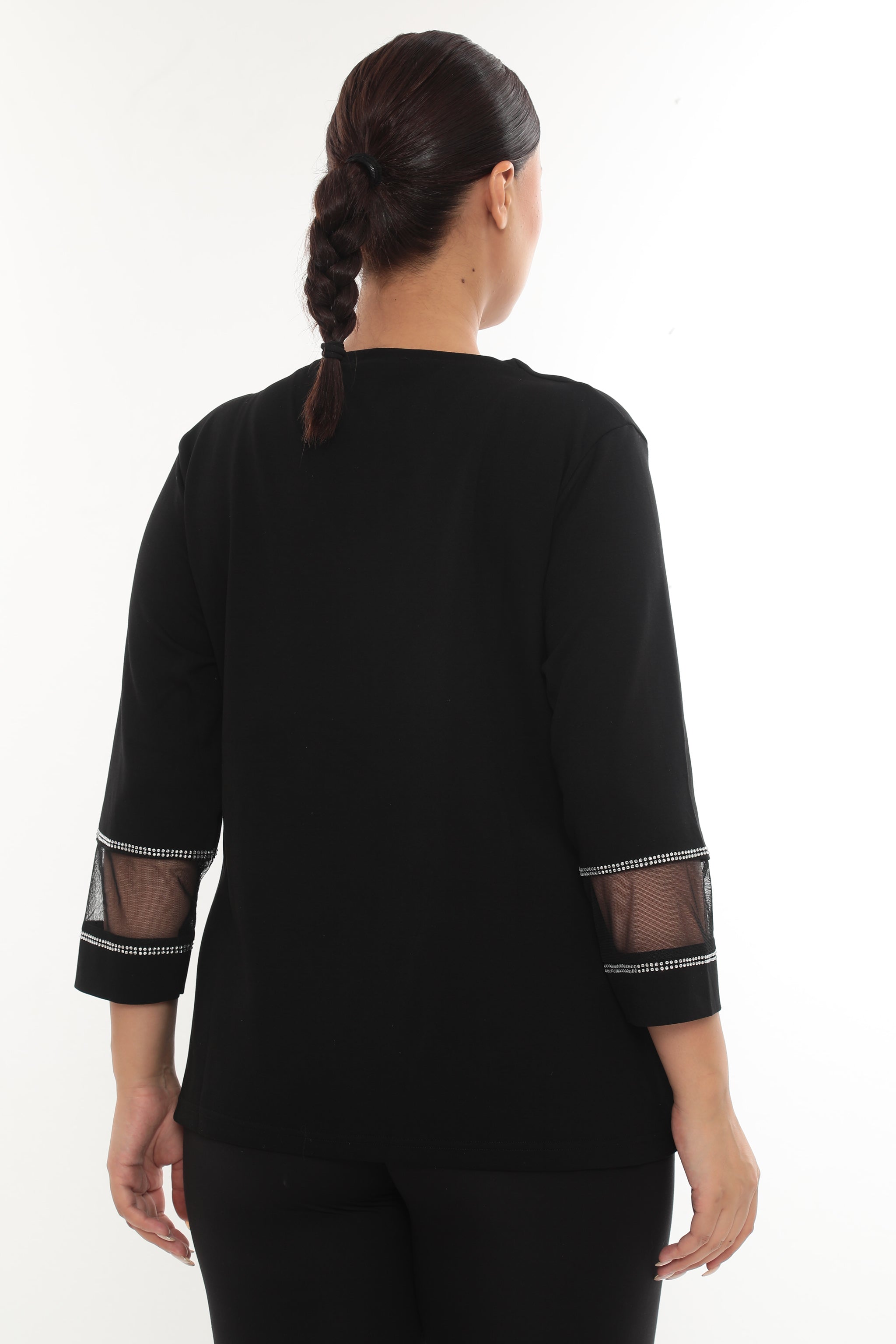 Dámská elegantní halenka s V-výstřihem a kamínkovou mašlí