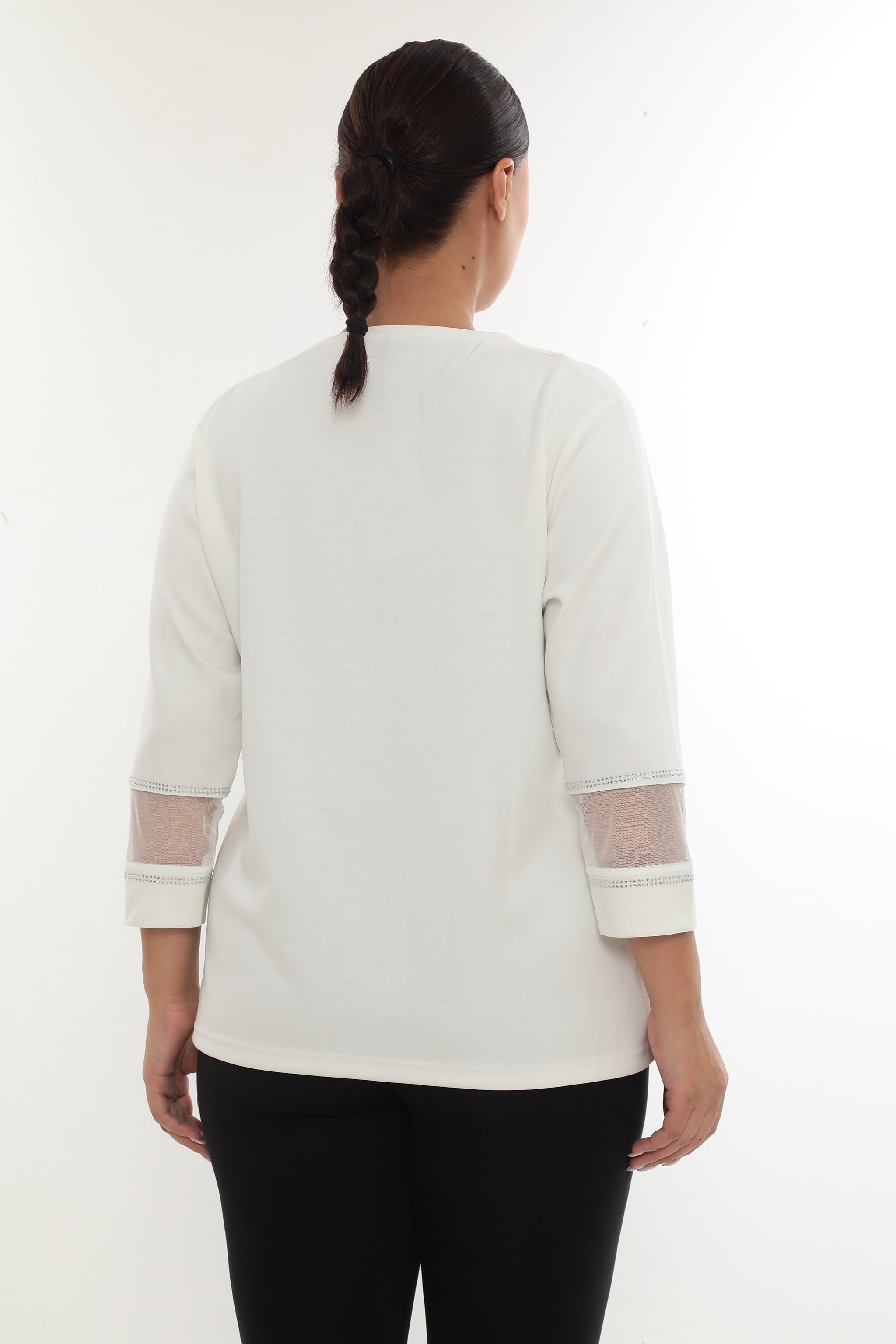 Dámská elegantní halenka s V-výstřihem a kamínkovou mašlí