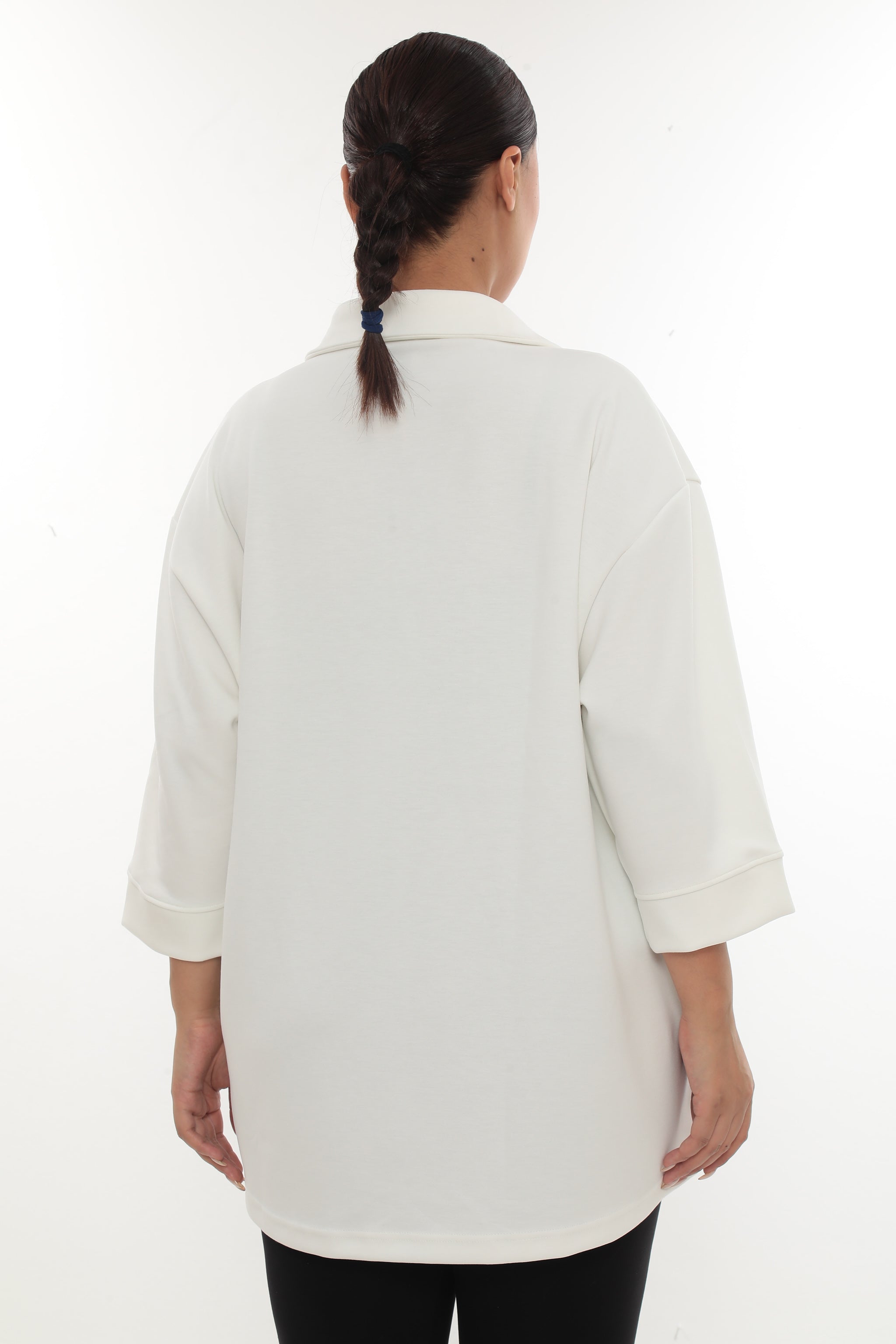 Dámská oversize mikina s košilovým límečkem a kamínky