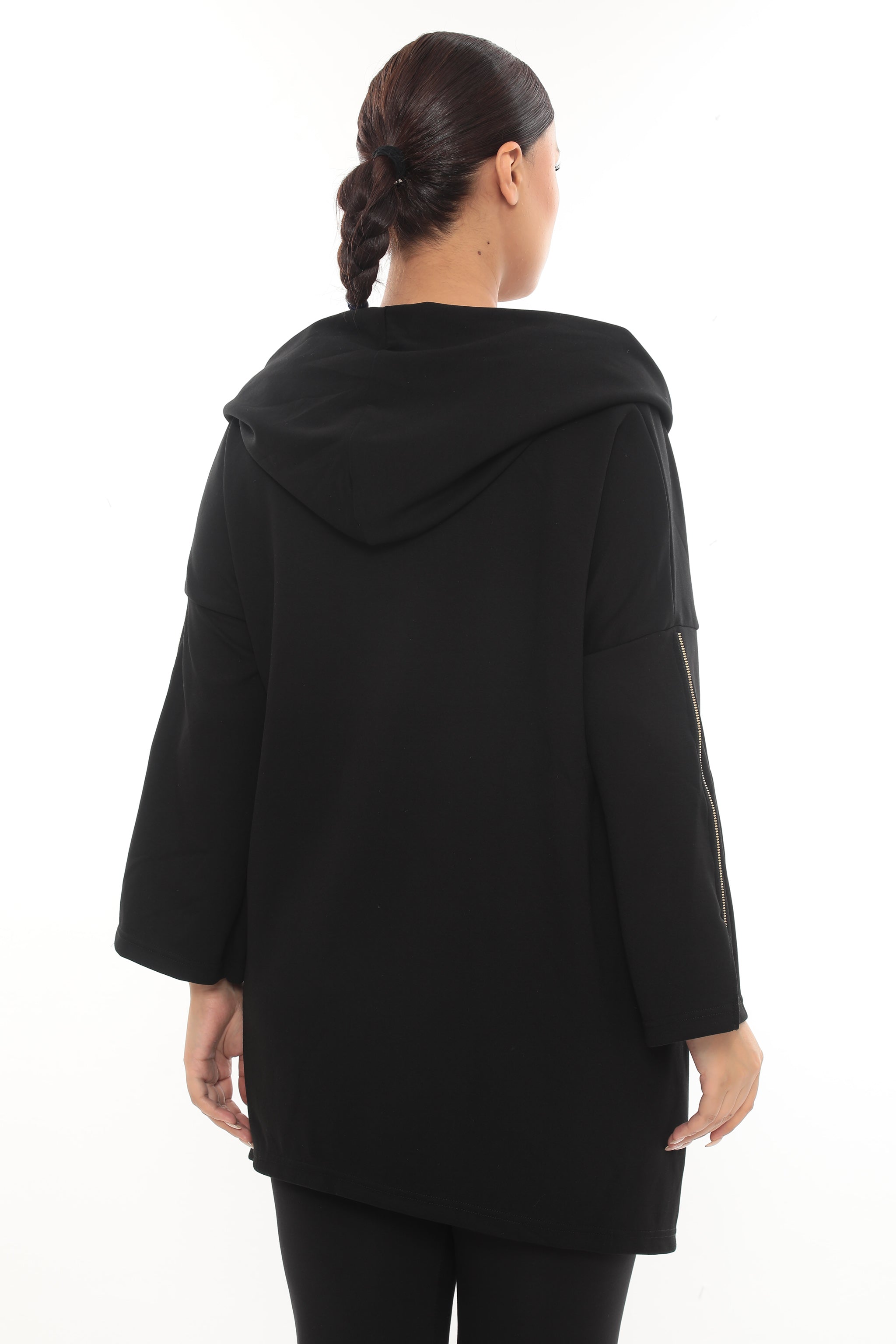 Dámská asymetrická mikina s kapucí a zlatými zipy