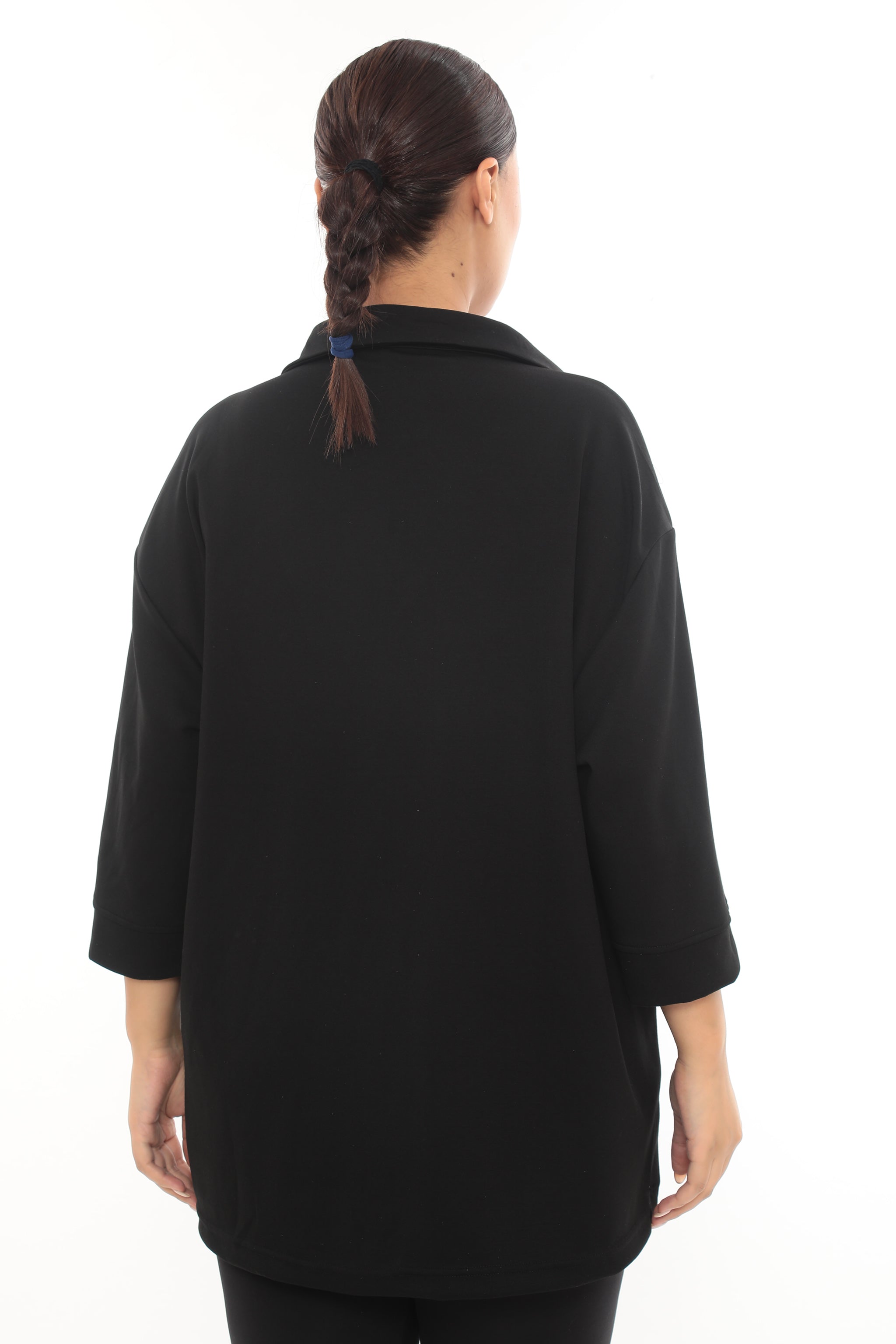 Dámská oversize mikina s košilovým límečkem a kamínky