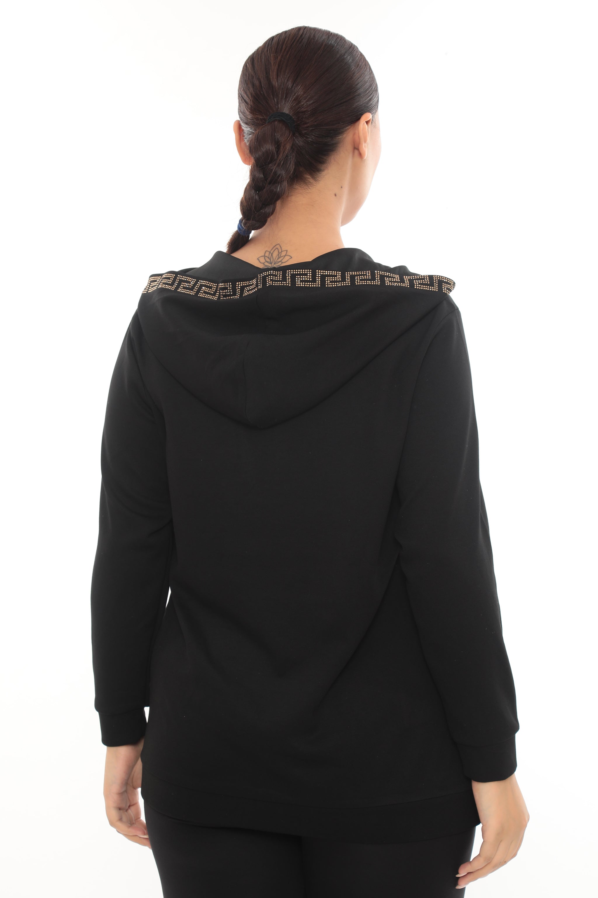 Dámská mikina s kapucí a zlatým šněrováním