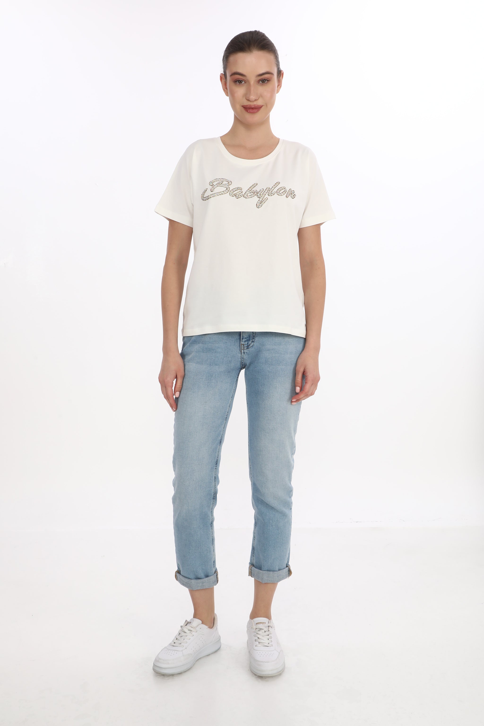 Dámské tričko s kamínky BABYLON Glam - zlaté a duhové