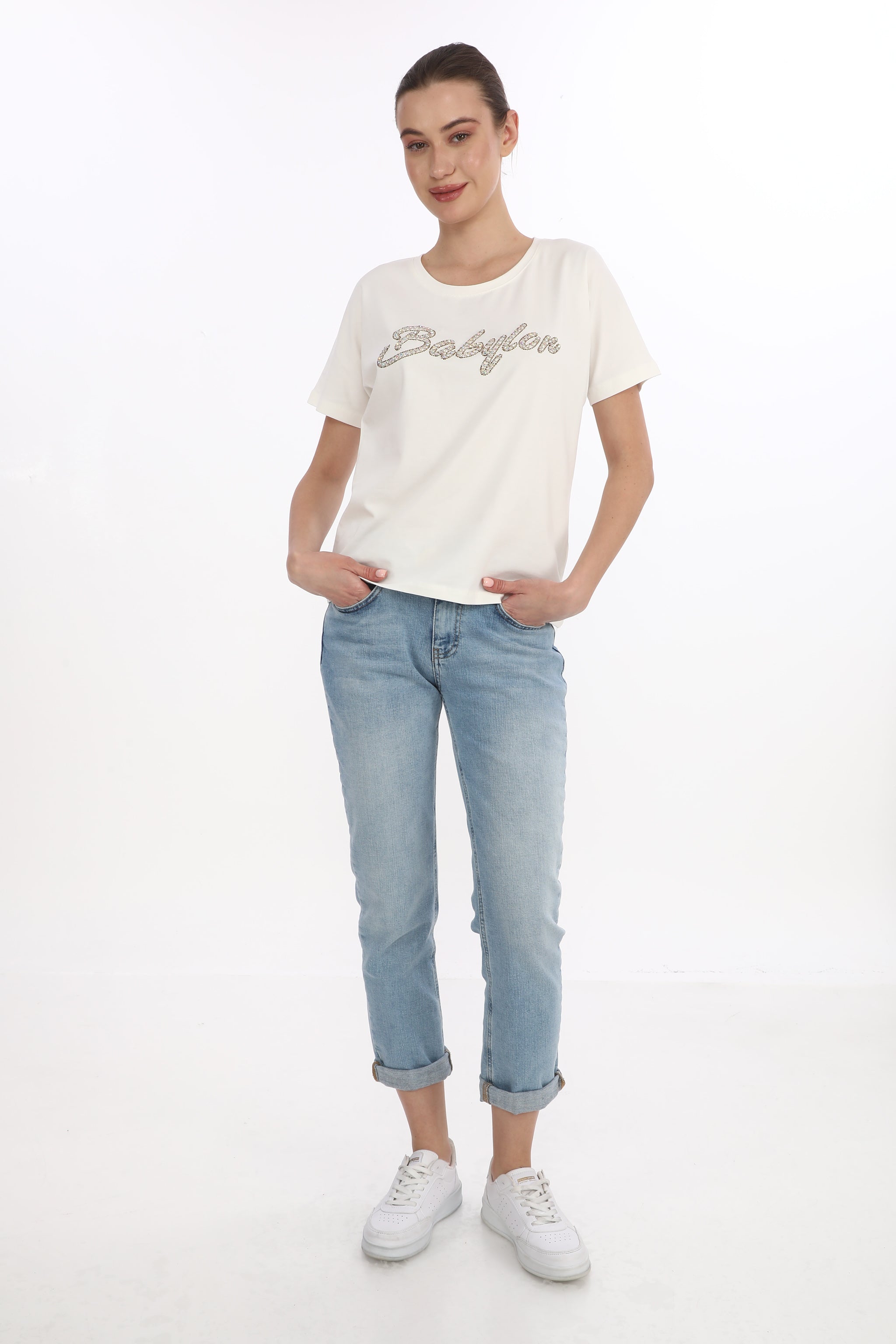 Dámské tričko s kamínky BABYLON Glam - zlaté a duhové