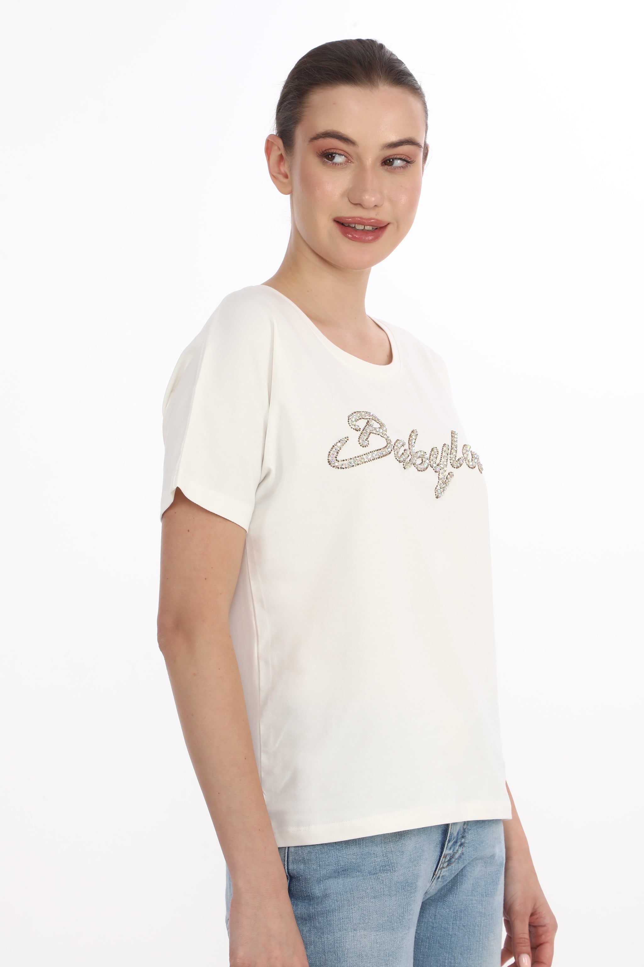 Dámské tričko s kamínky BABYLON Glam - zlaté a duhové