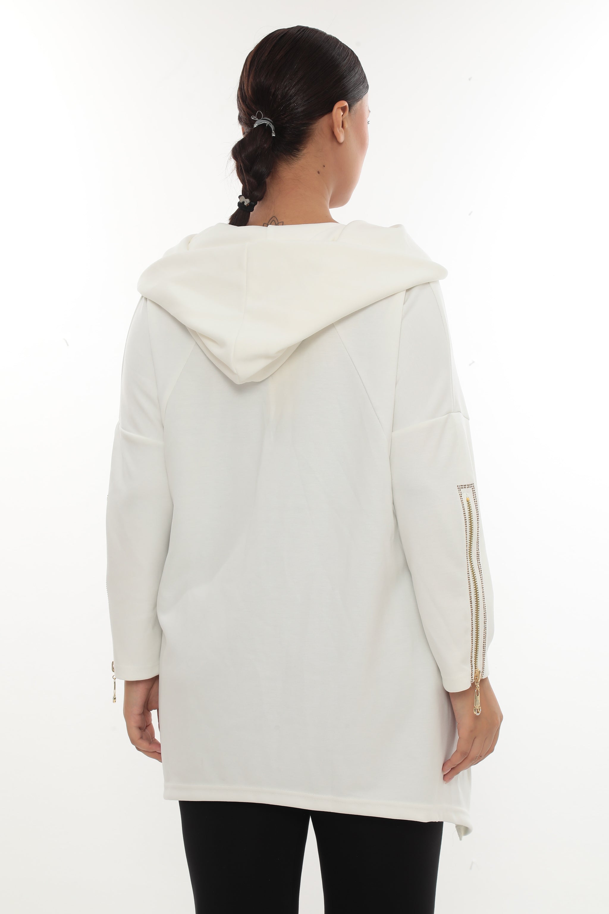 Dámská elegantní mikina s kapucí a zipovými detaily