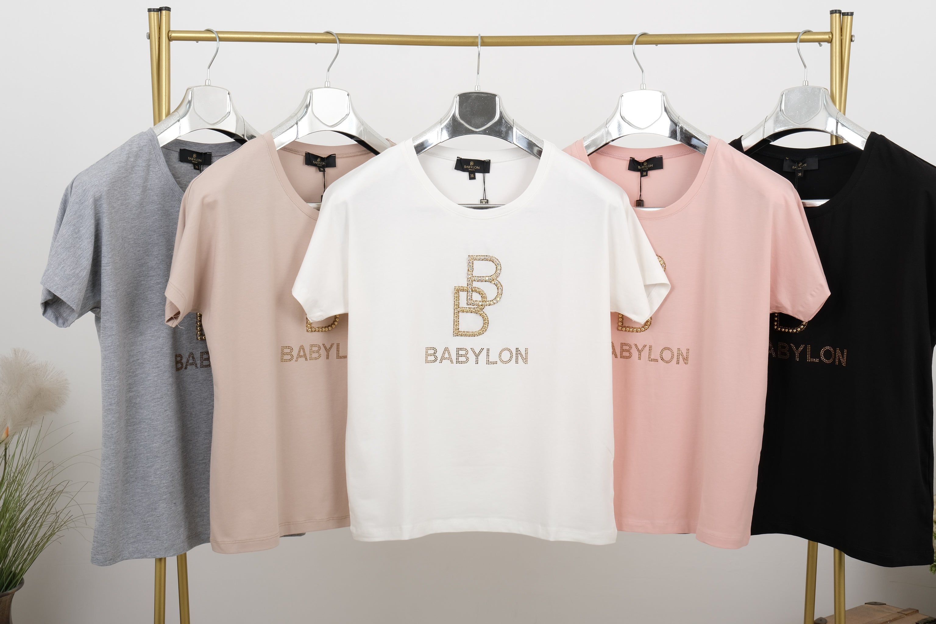 Dámské tričko s kamínky BABYLON Classic - zlatý nápis BB